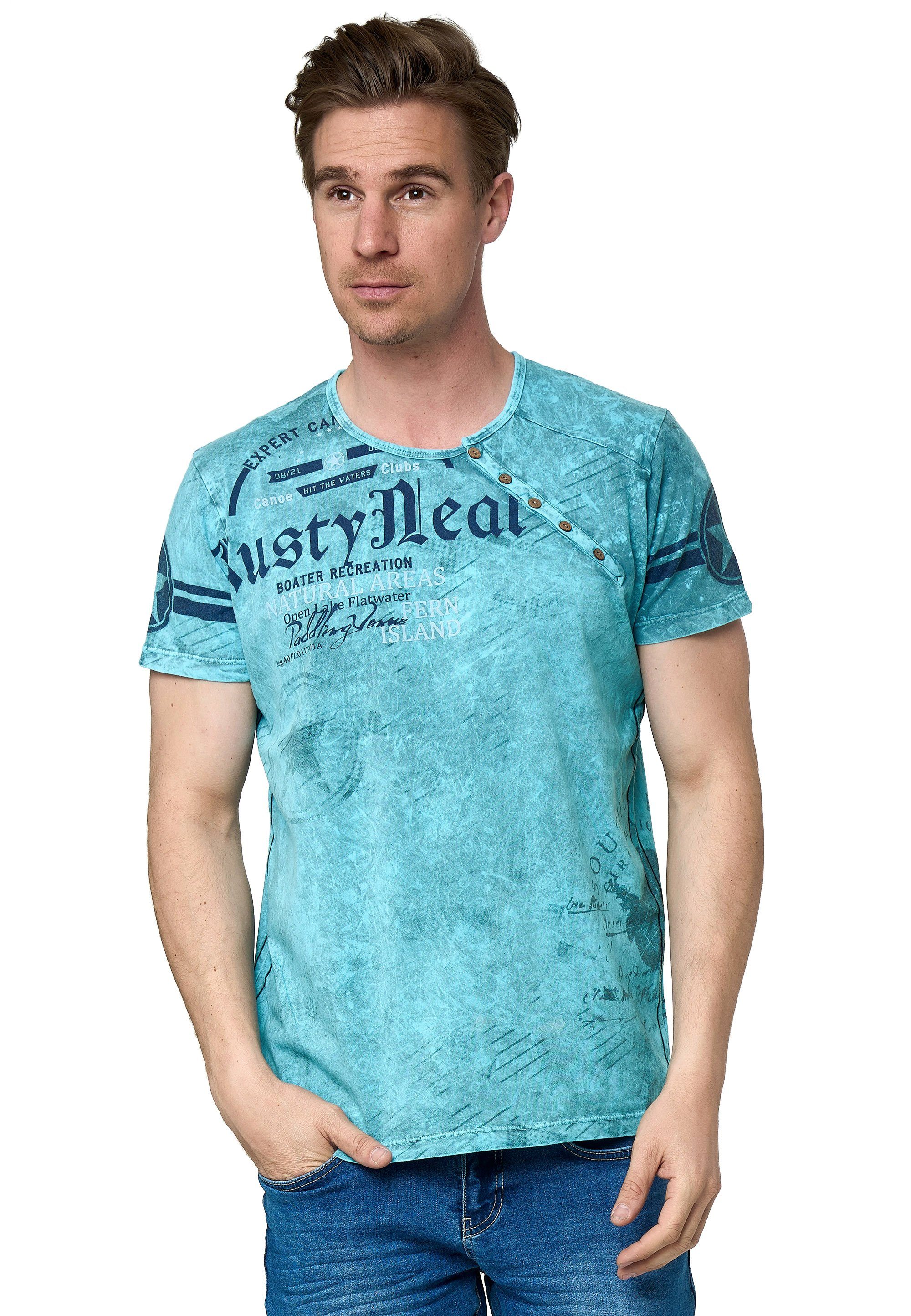 Rusty Neal T-Shirt mit coolem Logo-Print petrol