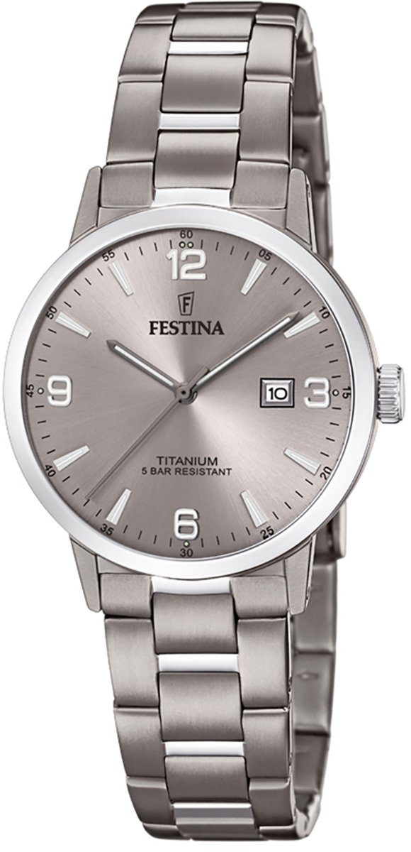 Damen rund, Festina Festina Quarzuhr F20436/2 Armbanduhr Damen Uhr Titanarmband Elegant silber Titan,