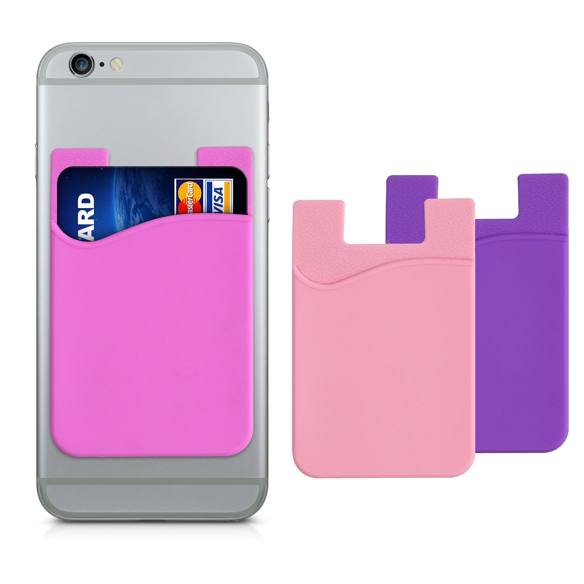 kwmobile Kartenetui Rosa Silikon Aufklebbare - - Smartphone, 8,5x5,5cm Hülle für Kartenhalter selbstklebend Kreditkarten Tasche 3x