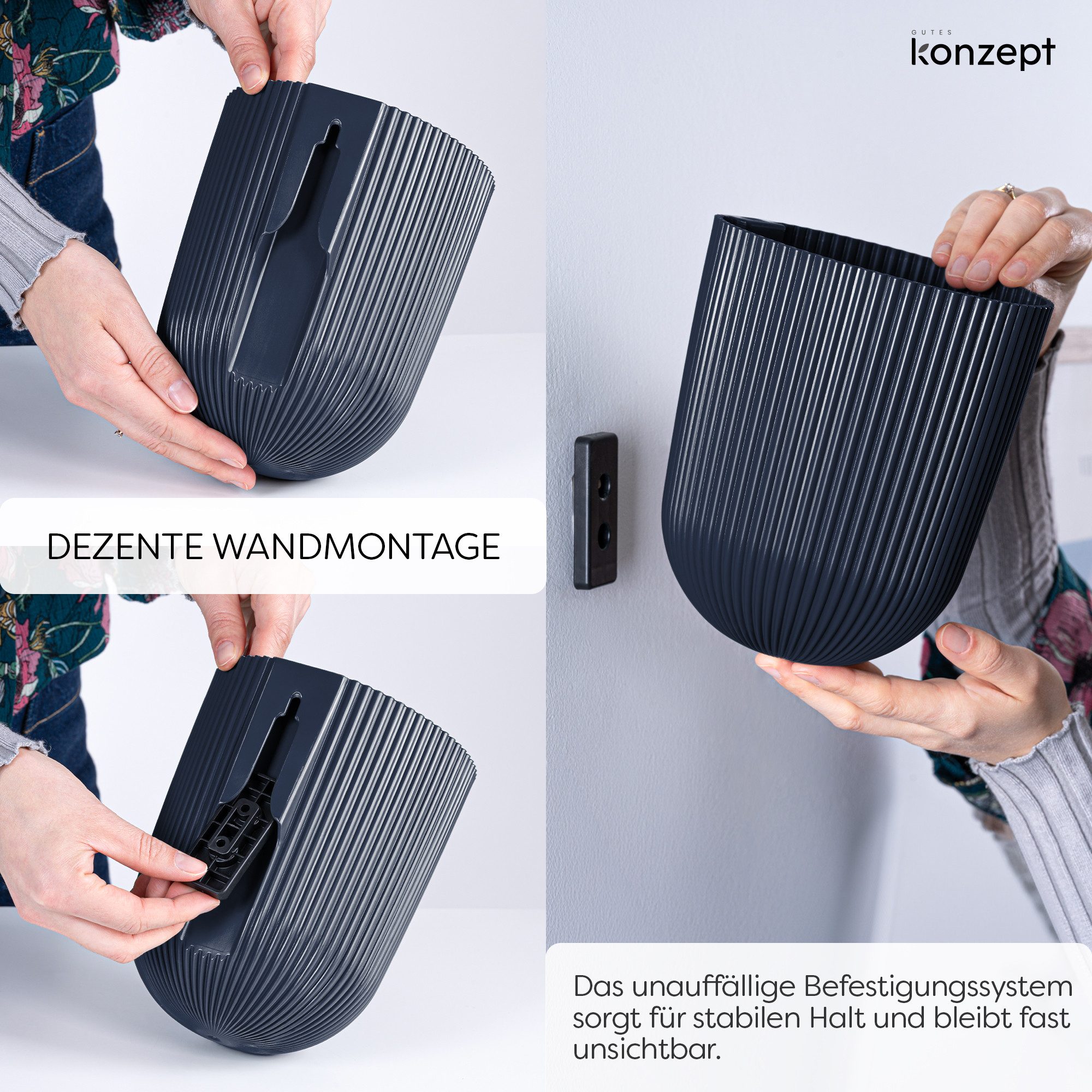 KONZEPT Blumentopf mit dezenter Wandbefestigung Ø 14,6 cm, 2,1 L, Leicht, Lichtbeständig, Rostbeständig, UV-beständig, Wetterfest – Bild 5 von 5