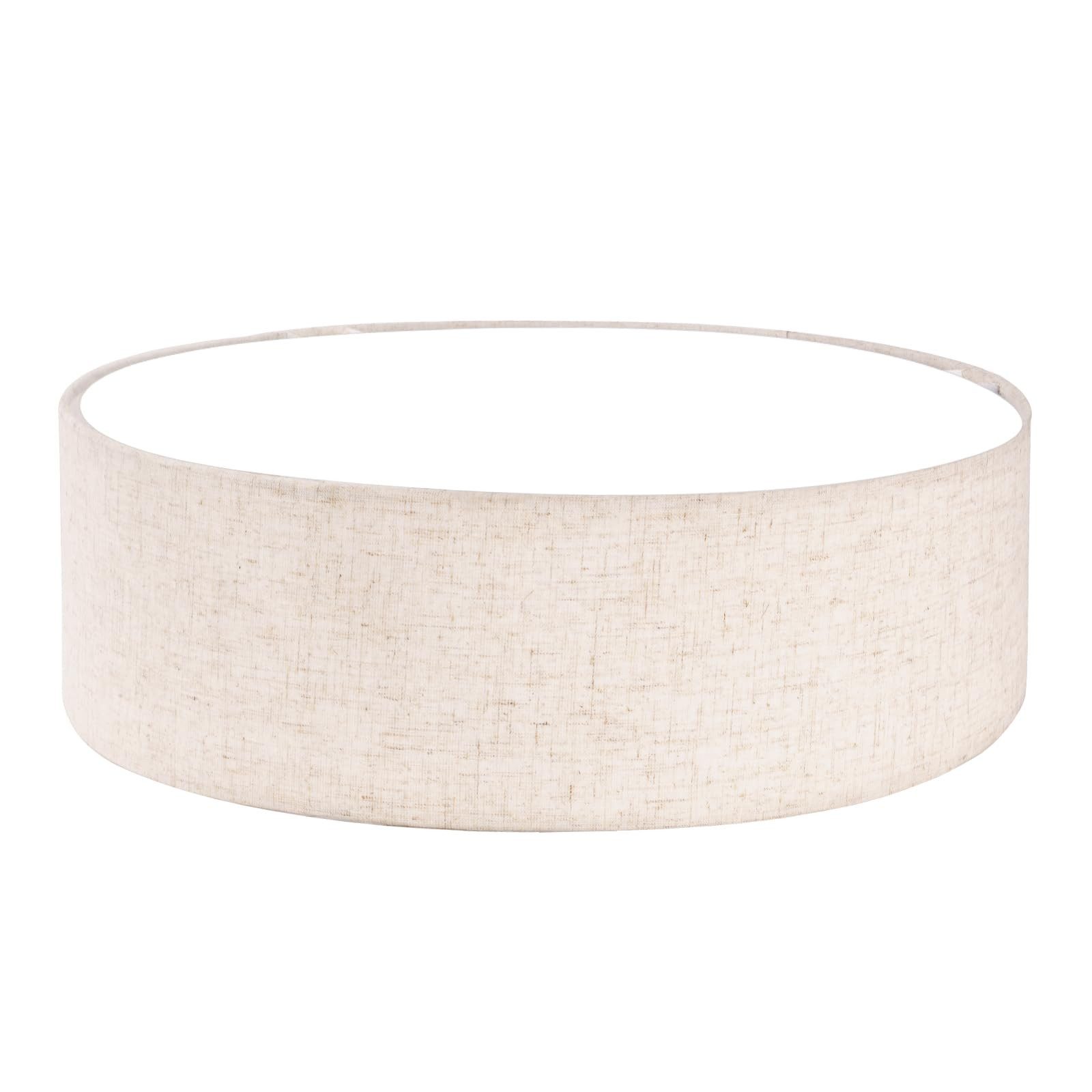 LQWELL LED Deckenleuchte aus Leinen, Ø40cm x H10cm,Deckenlampe,6x E27, ohne Leuchtmittel, Warmweiß, Textil Lampenschirm, Schlafzimmer, Wohnzimmer