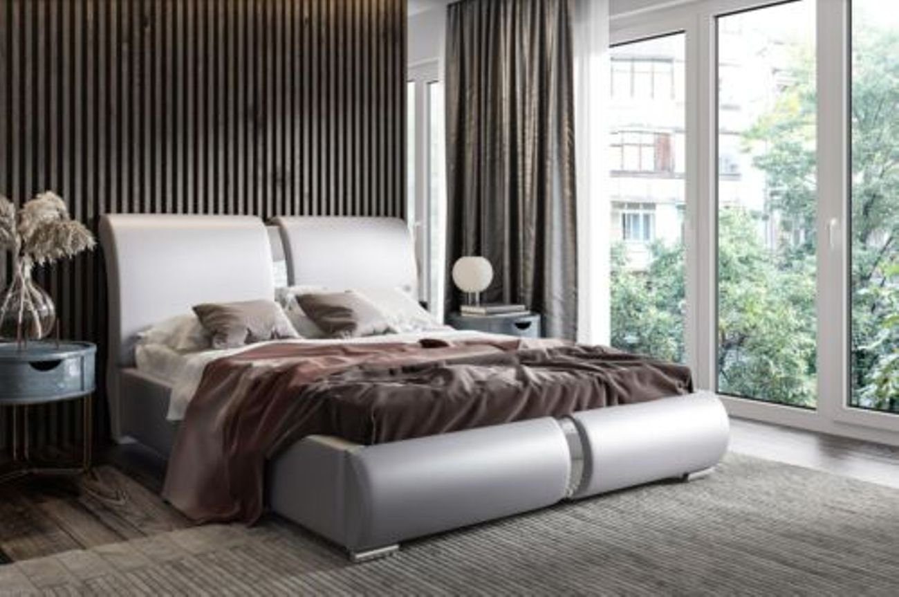 JVmoebel Polsterbett, Design Doppel Hotel Modern Bett Schlafzimmer 180x200cm Neu Silber