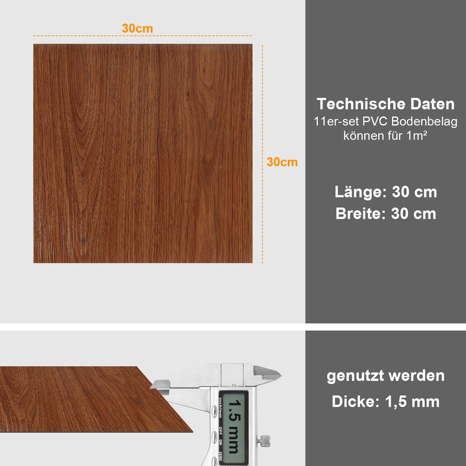 Lospitch Dekor-Dielen Laminat Selbstklebend, Fußbodenheizung Vinylboden Holzfarbe Vinylboden Vinyl Bodenbelag geeignet,schallhemmend