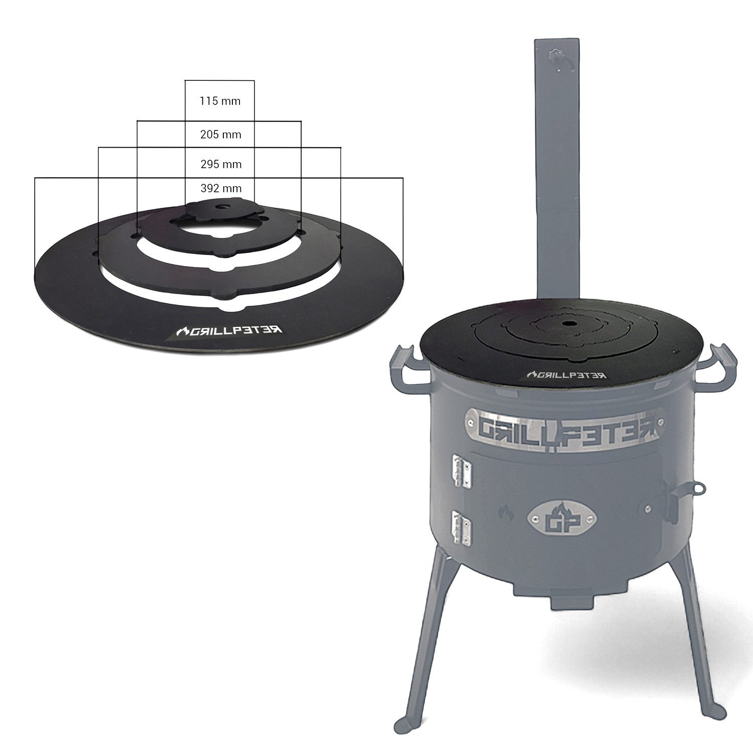 Grillpeter Grillplatte Adapterplatte für Utschak Ø 35 cm Kochplatte aus Stahl 4mm