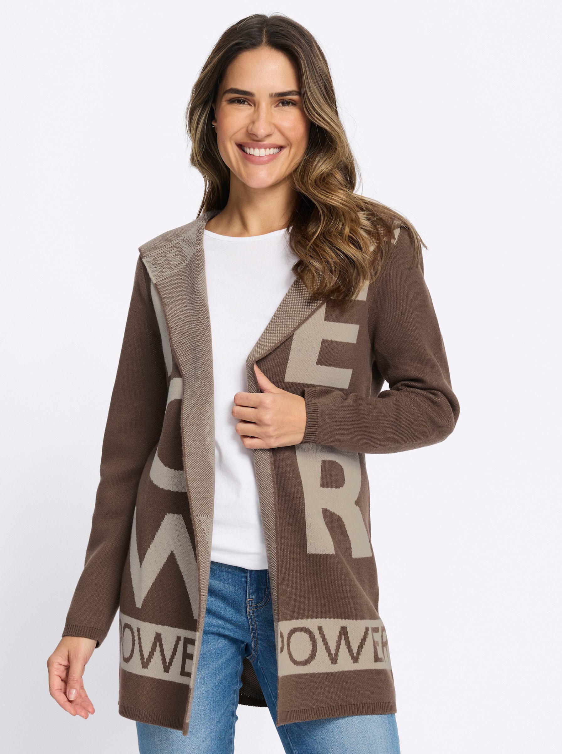 Sieh an! Strickjacke Long-Strickjacke Langarm Jacquard
