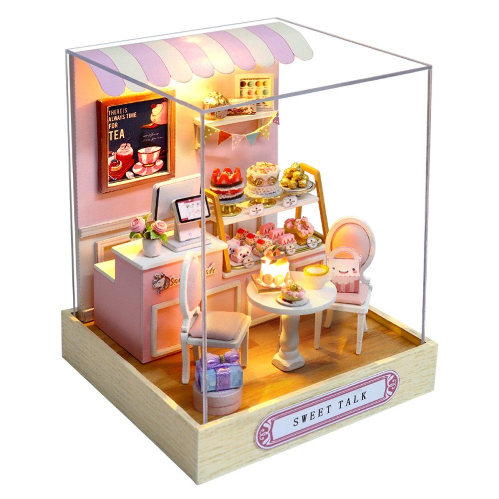 1:24, basteln-Serie-Mini Sweet Room Modellbausatz Cute Miniaturhaus Szenen 3D-Puzzle zum mit 3D-Puzzle, Puzzleteile, hölzernes Puppenhaus Möbeln Talk, Miniatur DIY