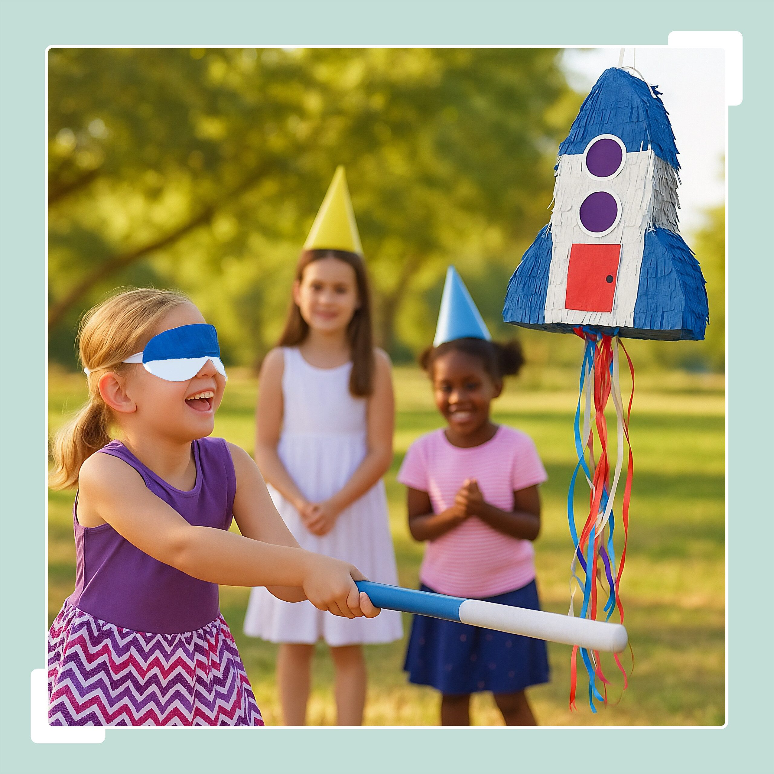 relaxdays Pinata Set Rakete mit Stab und Maske