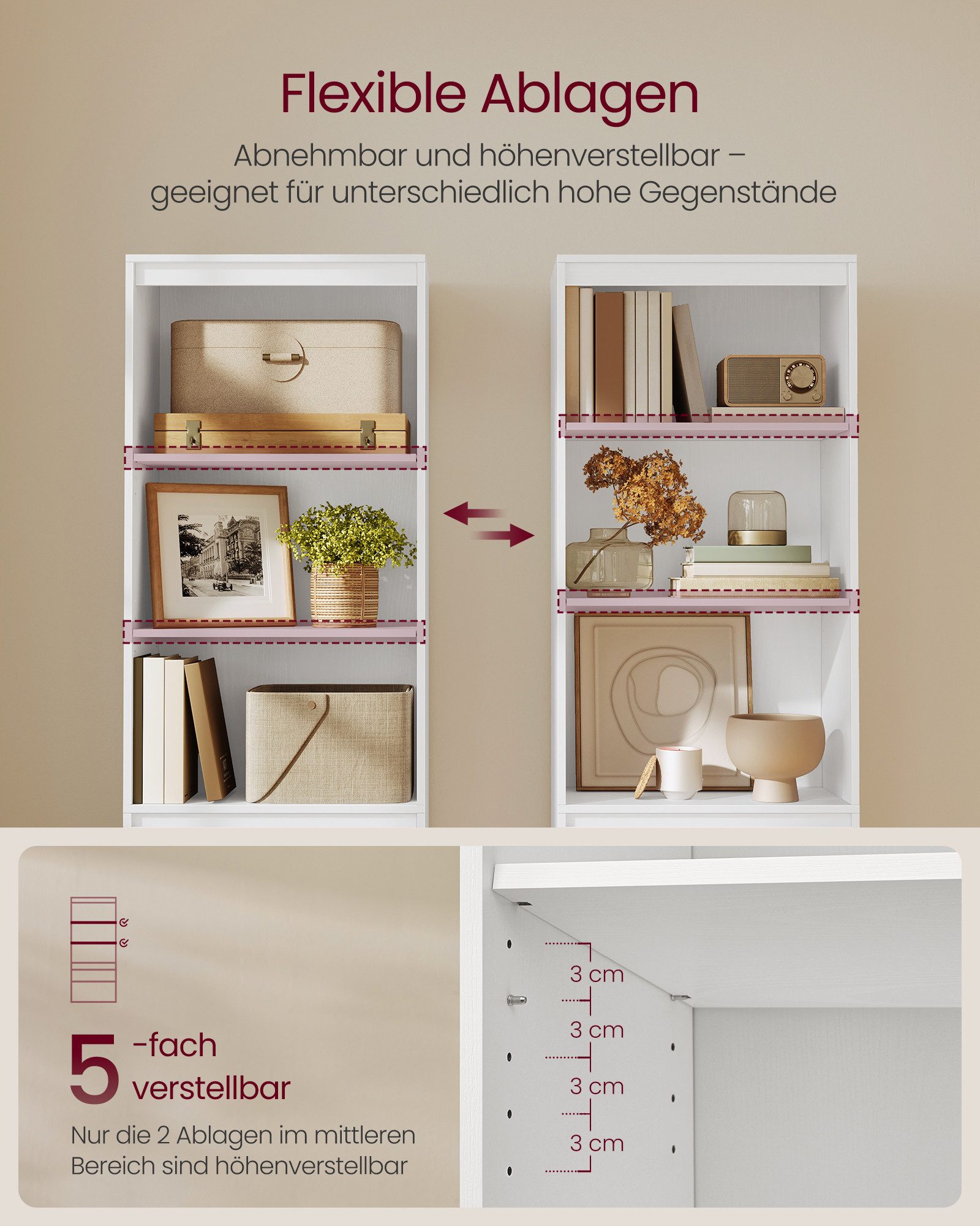 VASAGLE Bücherregal Hochschrank verstellbare Ablagen, Hochschrank, 3 Schubladen, verstellbare Ablagen – Bild 3 von 5