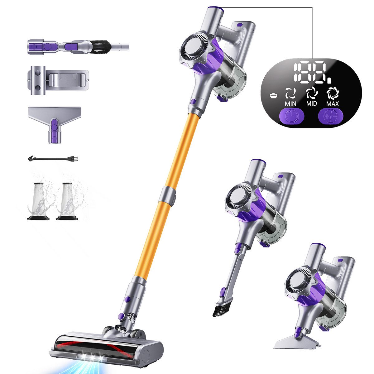 AeroAxis Akku-Stielstaubsauger 55000Pa Akku Staubsauger 500W/ 50Min/1,5L/3 in 1 Staubsauger Kabellos, Anti-Tangle Bodenbürste, Staubsauger für Tierhaare,Teppich, Hartboden