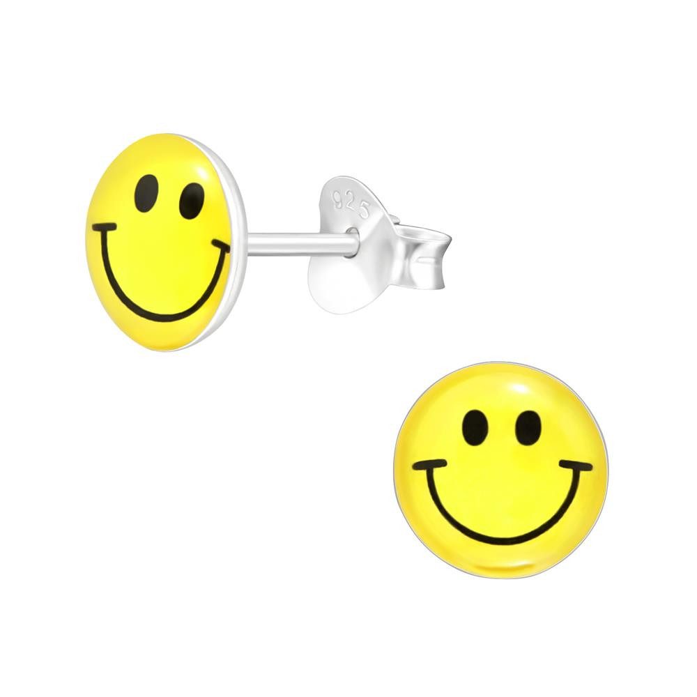 Paar Ohrstecker Ohrstecker fröhlicher Smiley Gelb aus 925 Silber Unisex