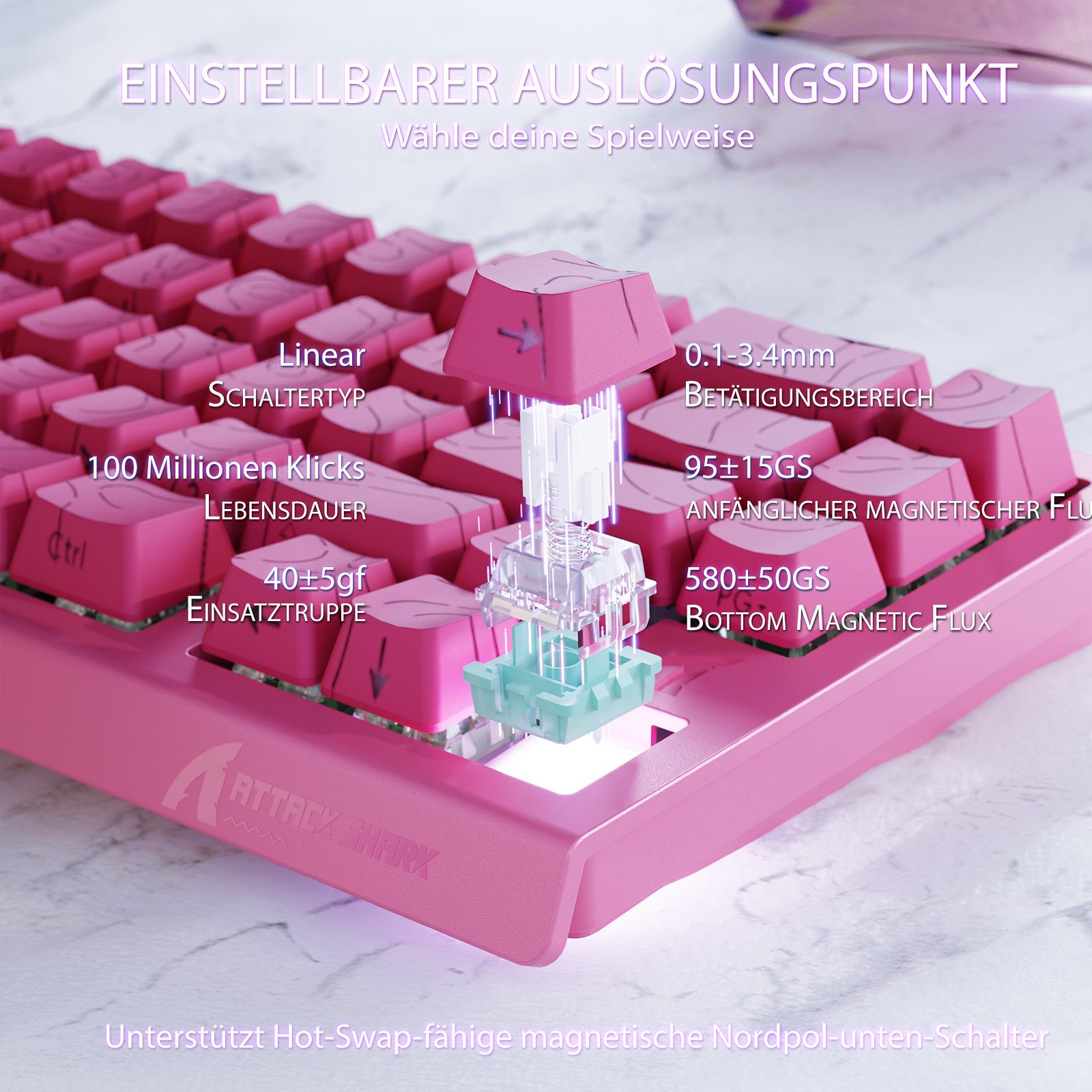ATTACK SHARK X68 HE 8KHz Rapid Trigger Gaming-Tastatur, 0,01mm,RGB Gaming-Tastatur (Kabelgebunden Hall-Effekt Magnetische Tastatur) – Bild 5 von 5
