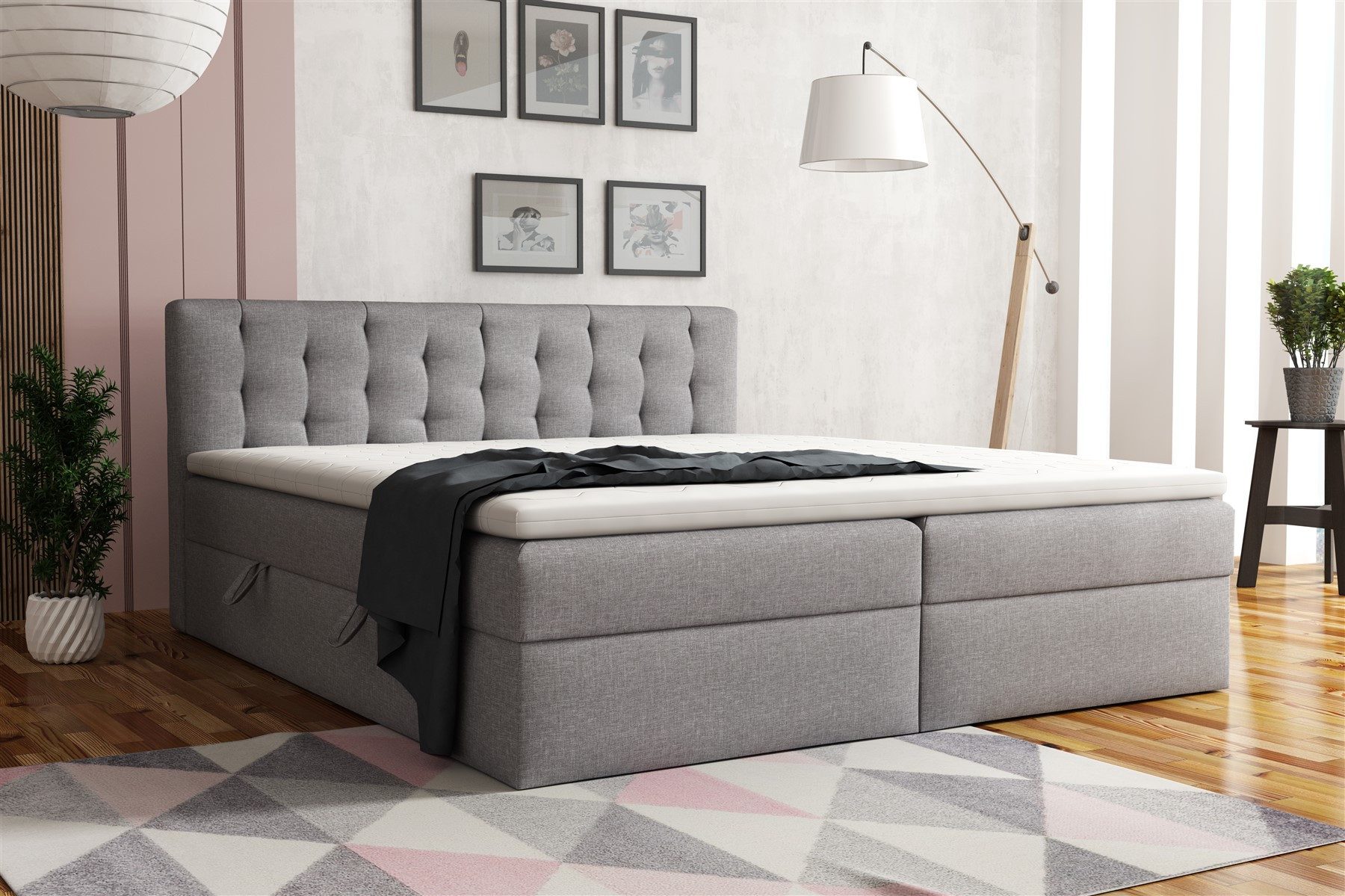 Fun Möbel Boxbett Schlafzimmerbett DIAGO in Kunstleder oder Stoff (Hypoallergener Topperbezug, Inkl. Topper), inkl. 2 x Bettkasten