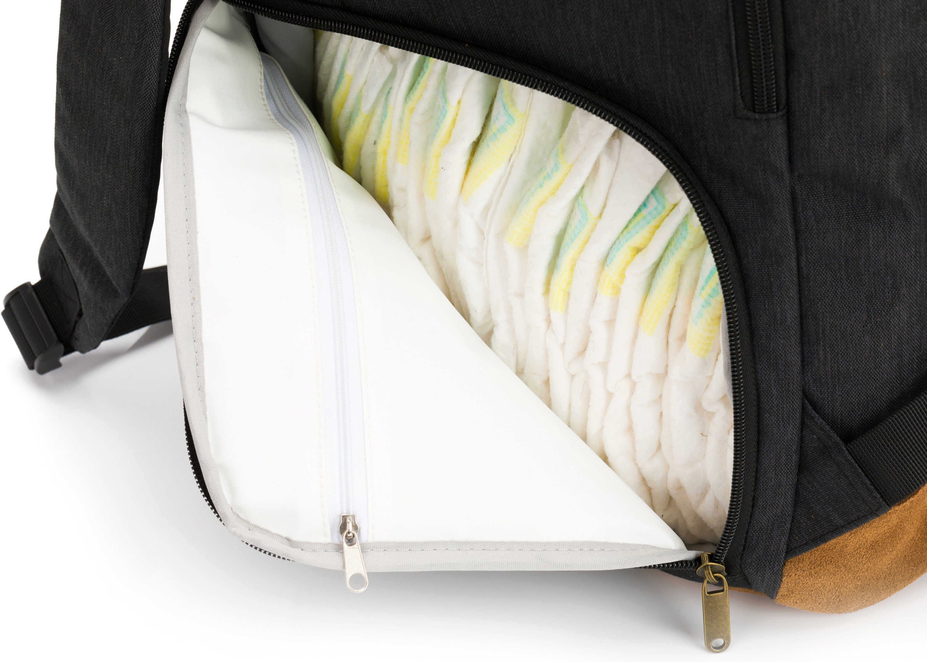 Fillikid Wickelrucksack Rolltop Berlin, schwarz melange, inkl. Wickeltunterlage