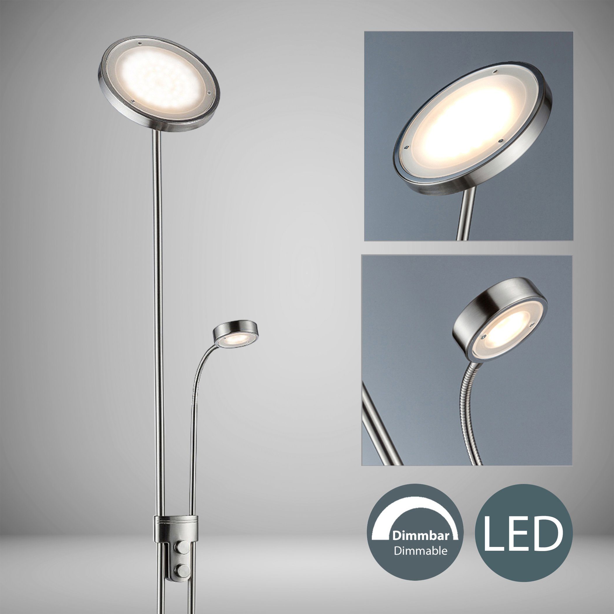 LED Stehleuchte, 21W fest integriert, LED inkl. LED dimmbar, Metall, schwenkbar, B.K.Licht Warmweiß, Luan, Deckenfluter