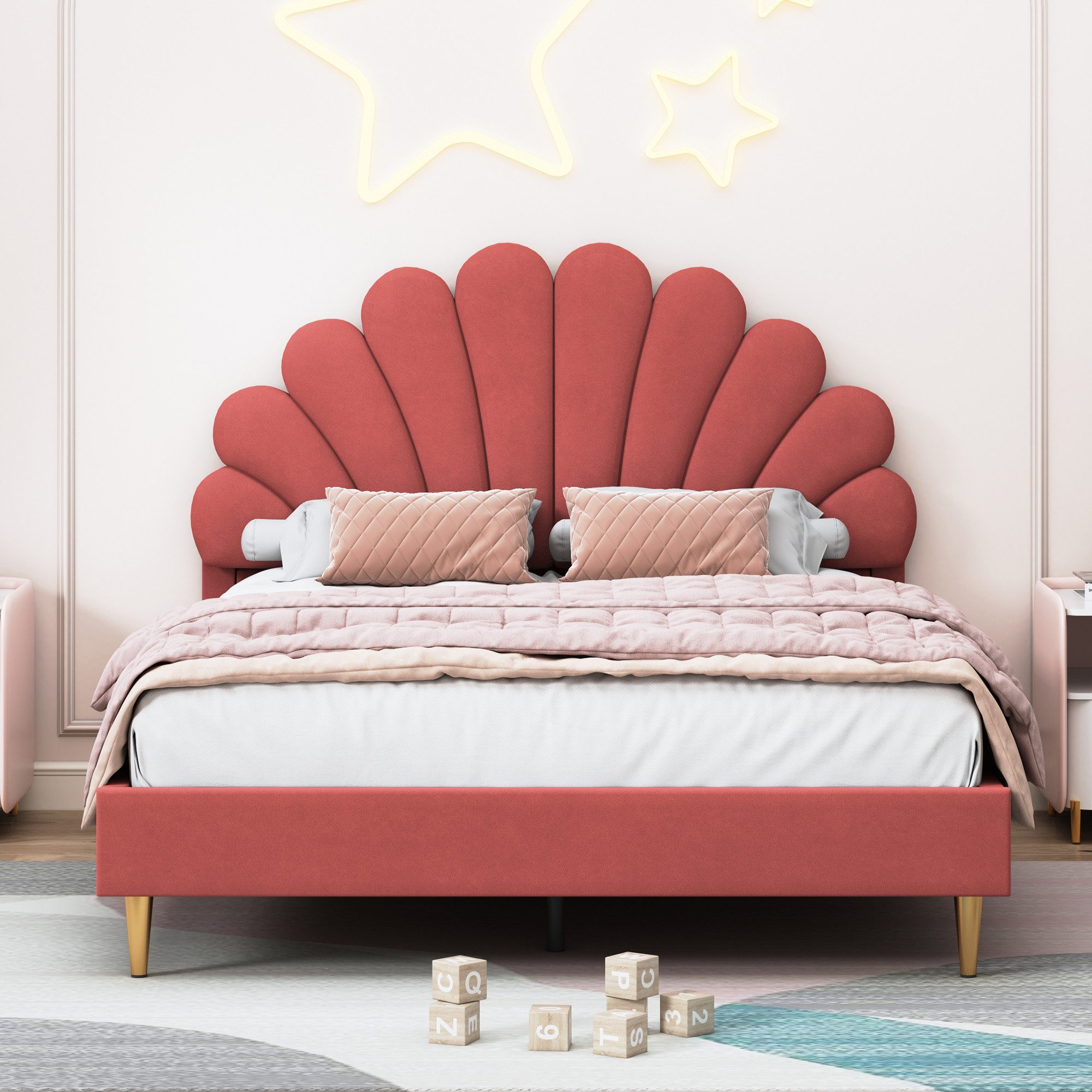 FUROKOY Polsterbett 140x200cm Doppelbett mit Blütenblattform günstig online kaufen