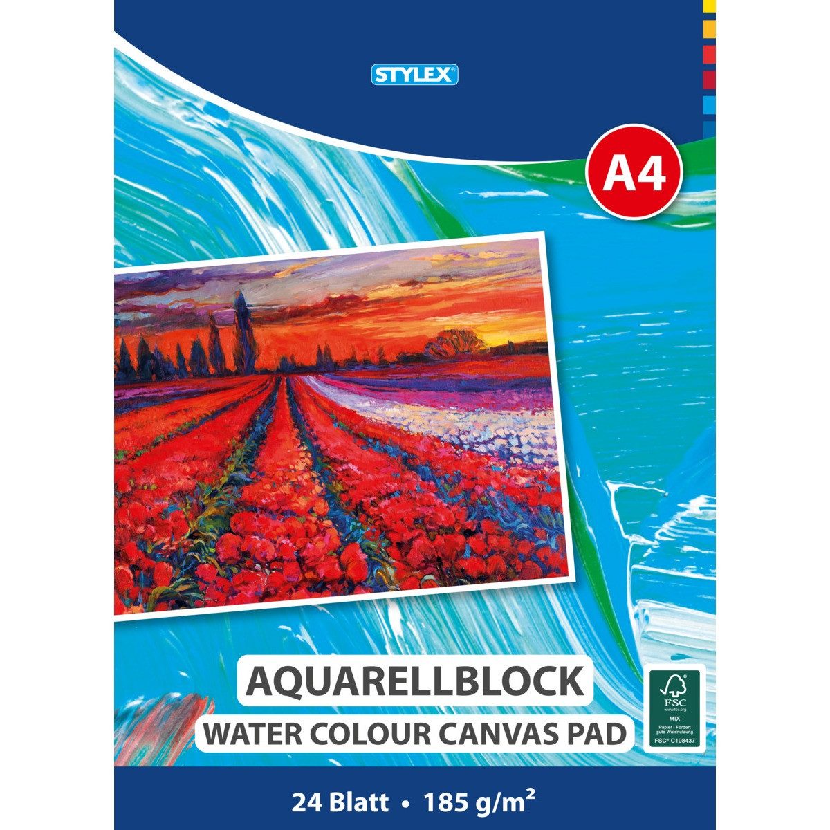 STYLEX Aquarellpapier STYLEX Aquarellblock kopfgeleimt 185g/m² DIN A4 24 Blatt
