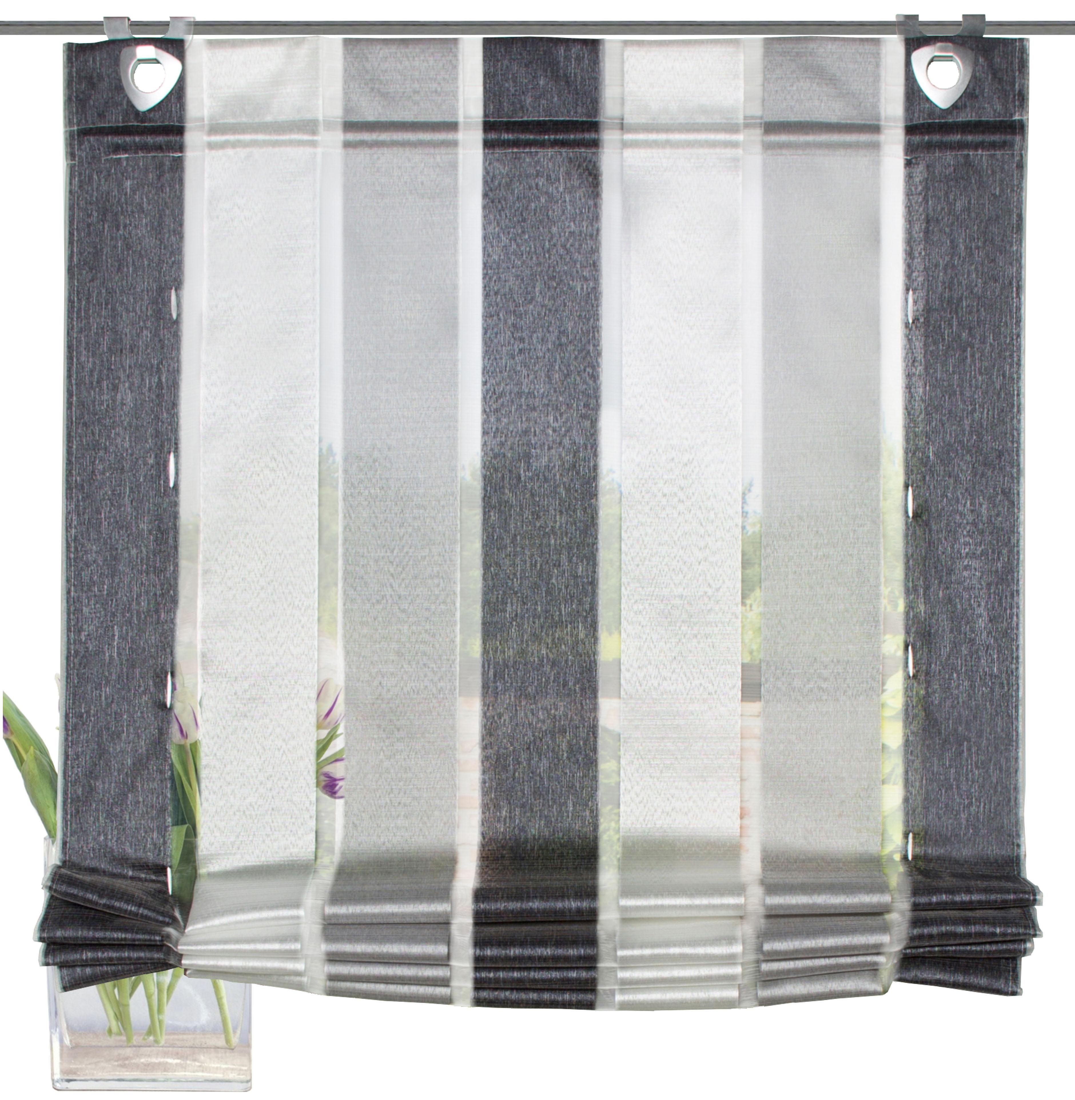 HOME WOHNIDEEN Vorhang LOSANA Bändchenrollo Längsstreifen, Polyester, Anthrazit (1 St), Ösen, halbtransparent, Polyester – Bild 4 von 5