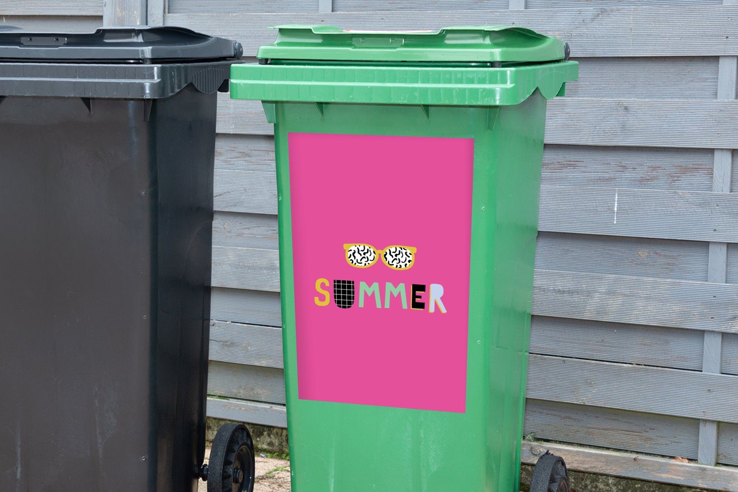 MuchoWow Wandsticker Sommer - St), Sticker, - Mülleimer-aufkleber, Container, Sonnenbrille Abfalbehälter (1 Rosa Mülltonne