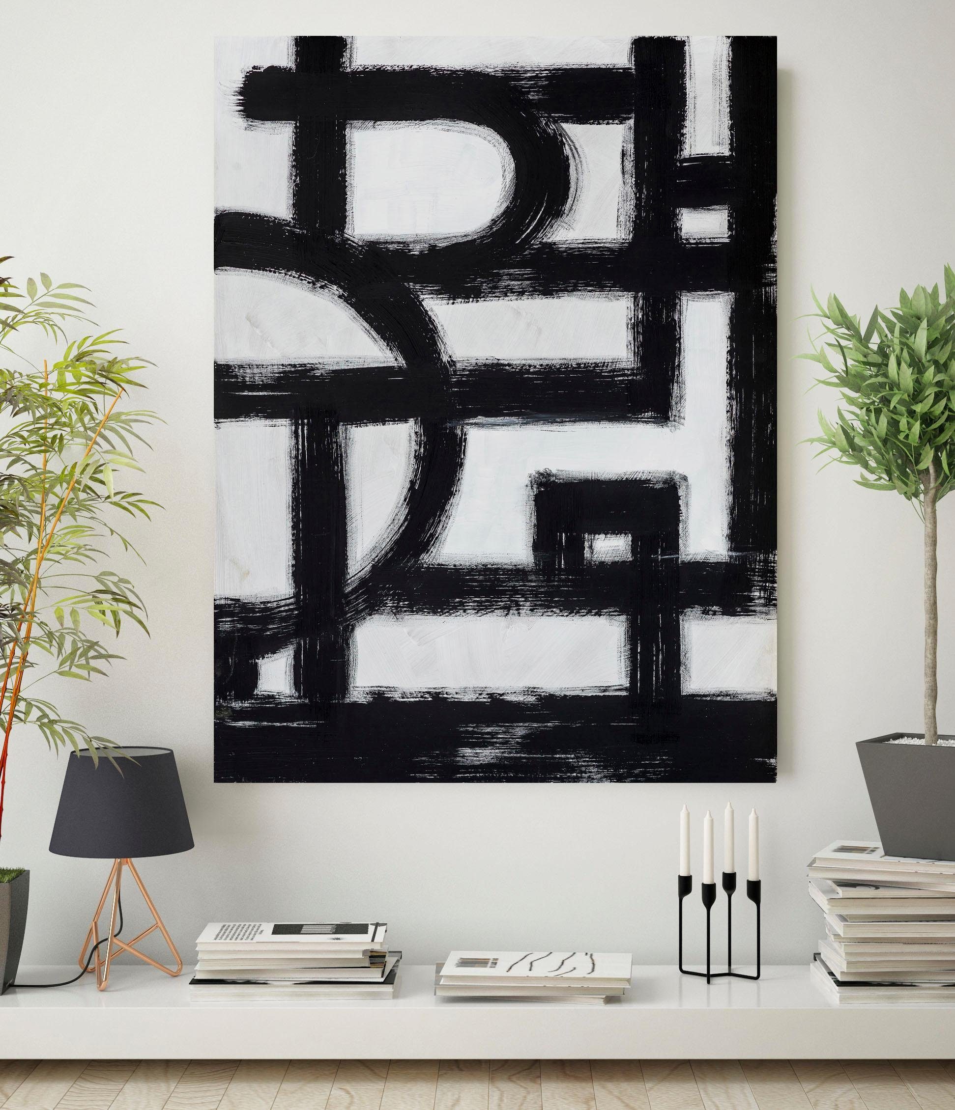 OTTO home Leinwandbild Abstrakte Kunst, Abstrakte, Kunst, Modern, Schwarz-Weiß, Premium-Leinwandstoff, Handarbeit aus Deutschland, 120x80cm
