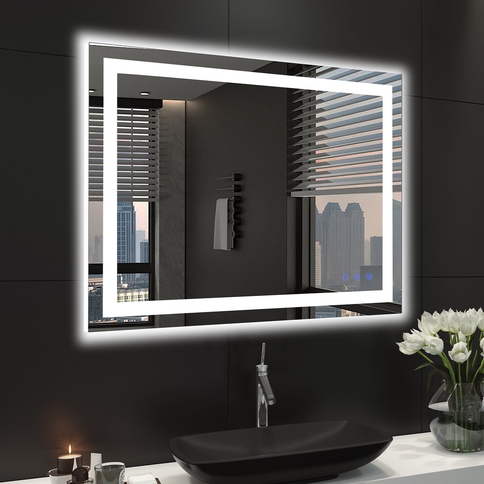 Aoucheni Badspiegel Wandspiegel 60 80 cm LED mit Badezimmerspiegel, Badspiegel x
