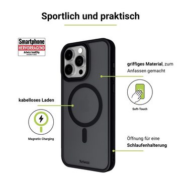 Artwizz Smartphone-Hülle IcedClip +CHARGE, Stoßfestes Soft-Touch Case mit Ladefunktion, Schwarz, iPhone 15 Pro Max