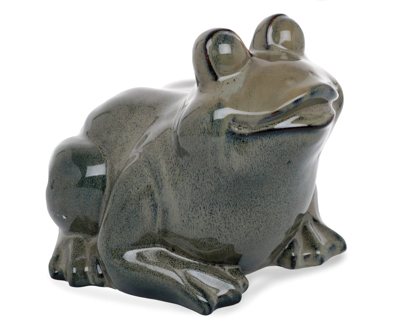 finehomegarden Gartenfigur Frosch grau-grün Steingut glasiert Figur 27x26cm H20cm Skulptur, (1 St), Teich Gartendeko Garten Tierfigur Gartenfigur / Paket