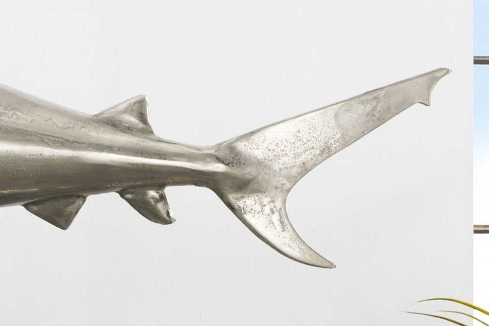 Haifisch LebensWohnArt Dekoobjekt SHARK Deko-Figur silber Aluminium Maritim 70cm Skulptur Hai