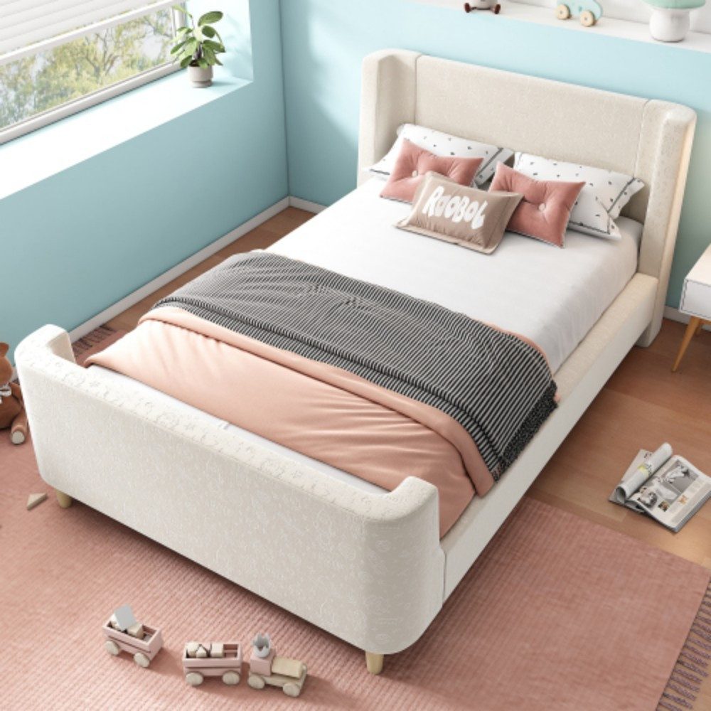 SIKAINI Polsterbett Polsterbett, 90x200 cm, in Beige, aus Samt (set, 1-tlg., Bettgestell ohne Matratze), Bettgestell mit Lattenrost