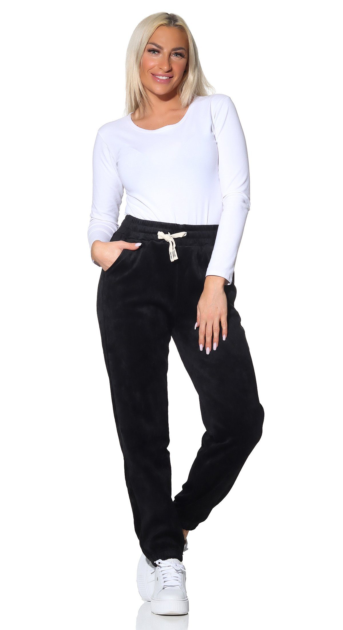 Aurela Damenmode Jogginghose Thermo- Freizeithose chillige Samt Hose Polarfleece Indoor & Outdoor elastischer Komfortbund, warm gefüttert