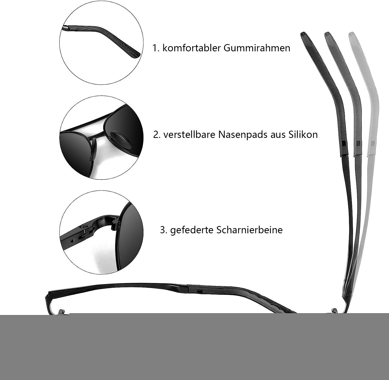 Jormftte Sonnenbrille Retro Pilotenbrille Polarisierte Schwarz UV400 für Damen Sonnenbrille Herren