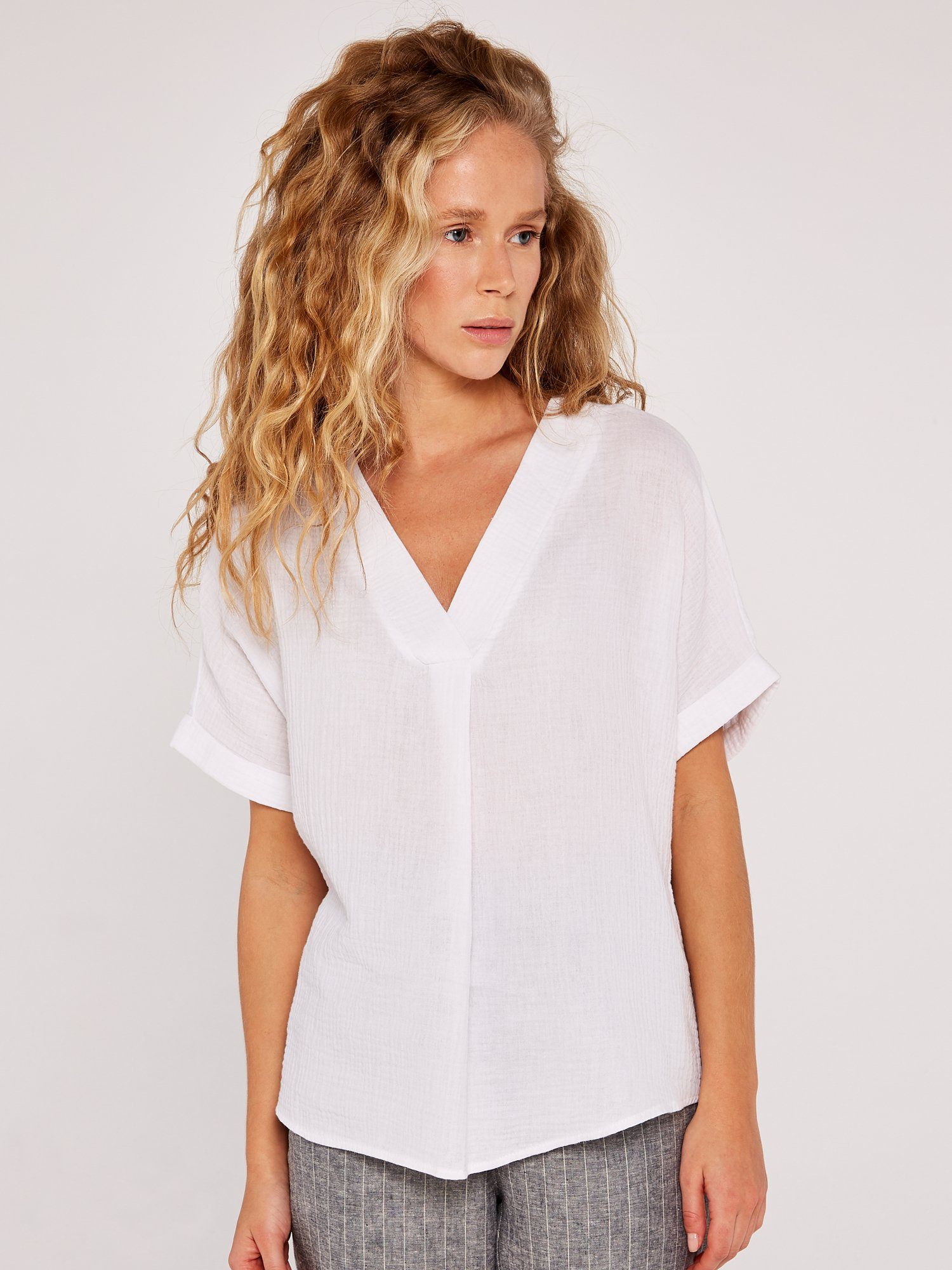 Apricot Klassische Bluse Top aus Baumwolle (1-tlg) in fließender Ware günstig online kaufen