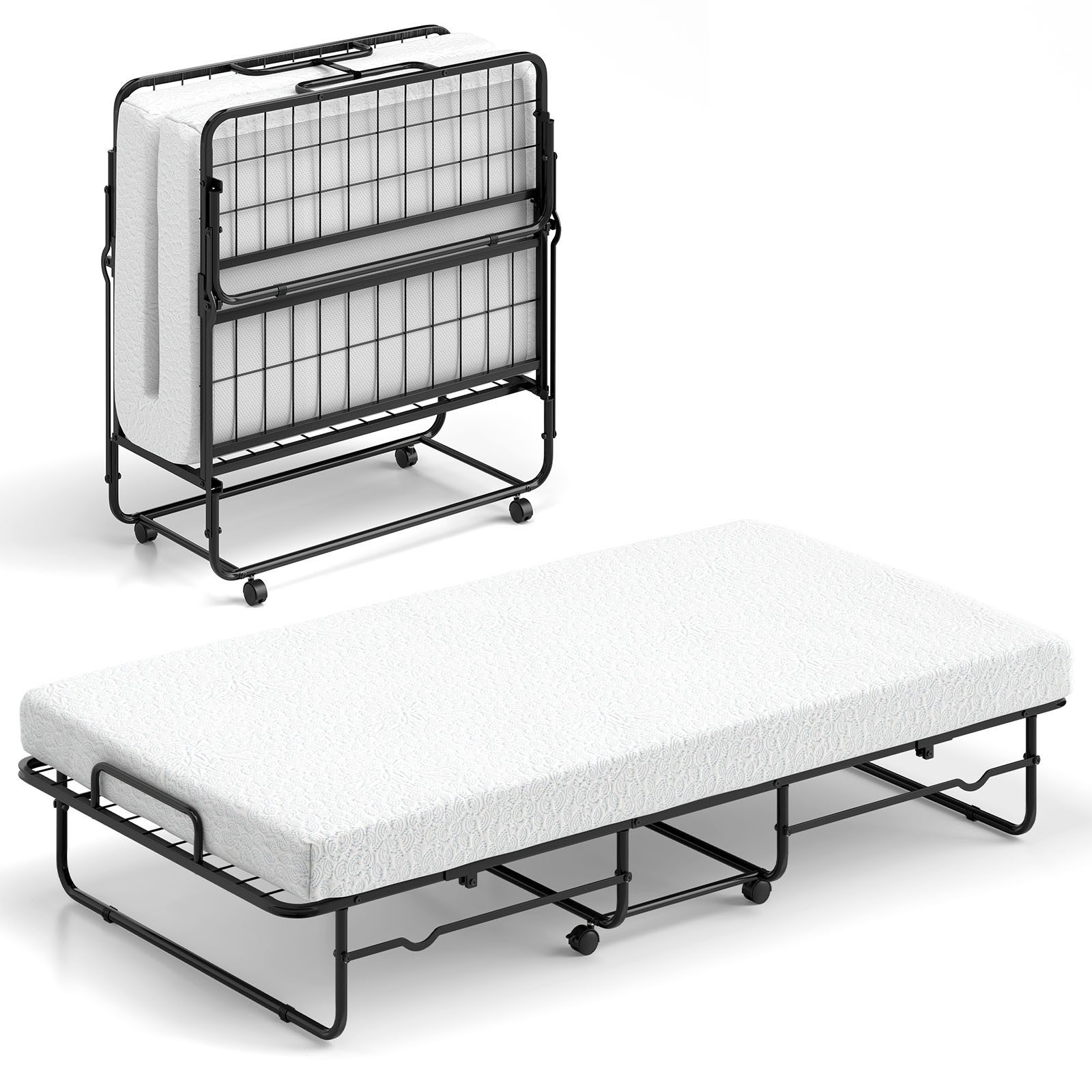 KOMFOTTEU Gästebett Klappbett mit Matratze aus Schaumstoff, 90×190cm
