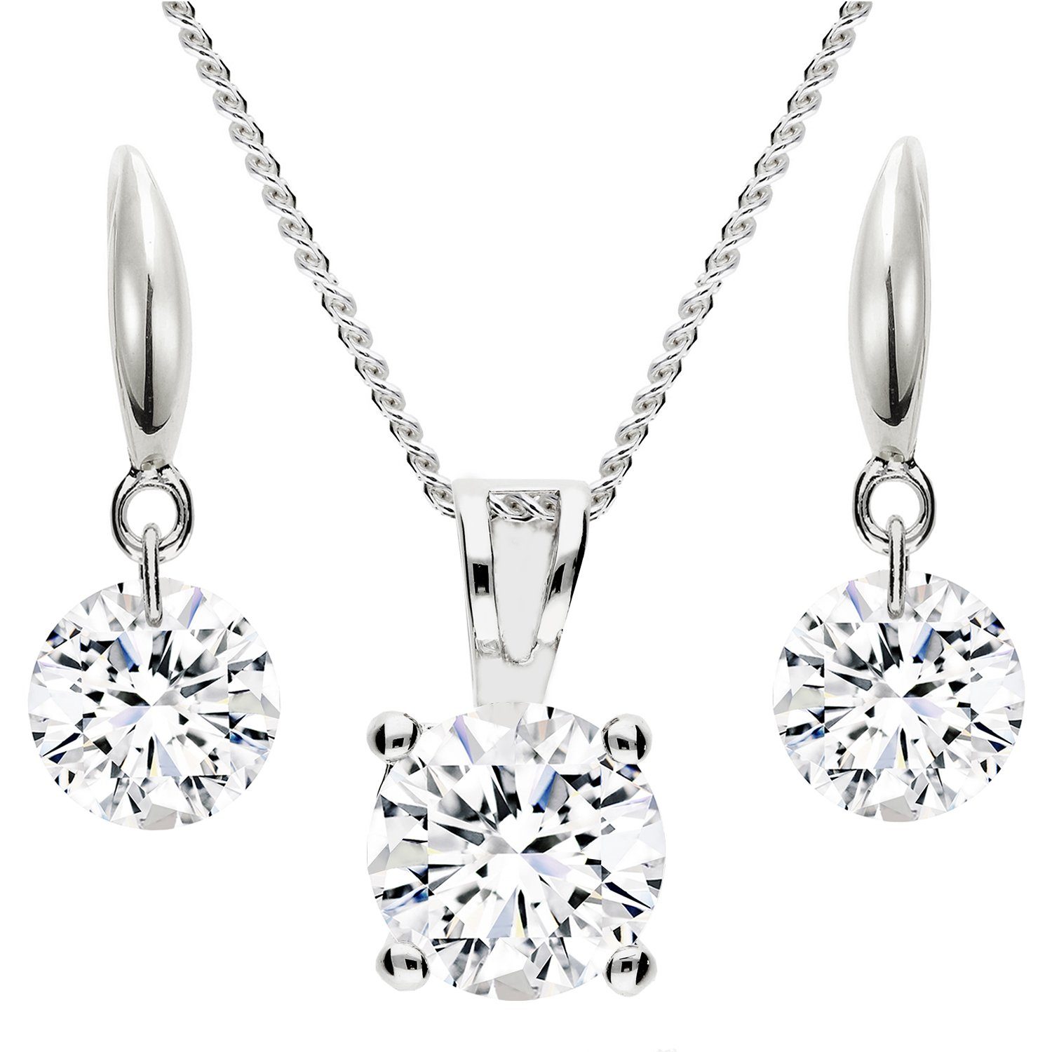 LÖB Ohrring und Ketten Set Damen Kette Ohrringe Hängend Set Zirkonia Stein Tropfen Anhänger (In 925 Silber versilbert, rhodiniert, Zirkonia, Schmuckset Halskette Solitär Strass Diamant Form Brautschmuck, Inkl. Schmuckbox), Geschenke für Frauen Freundin Geburtstag Muttertag Muttertagsgeschenk