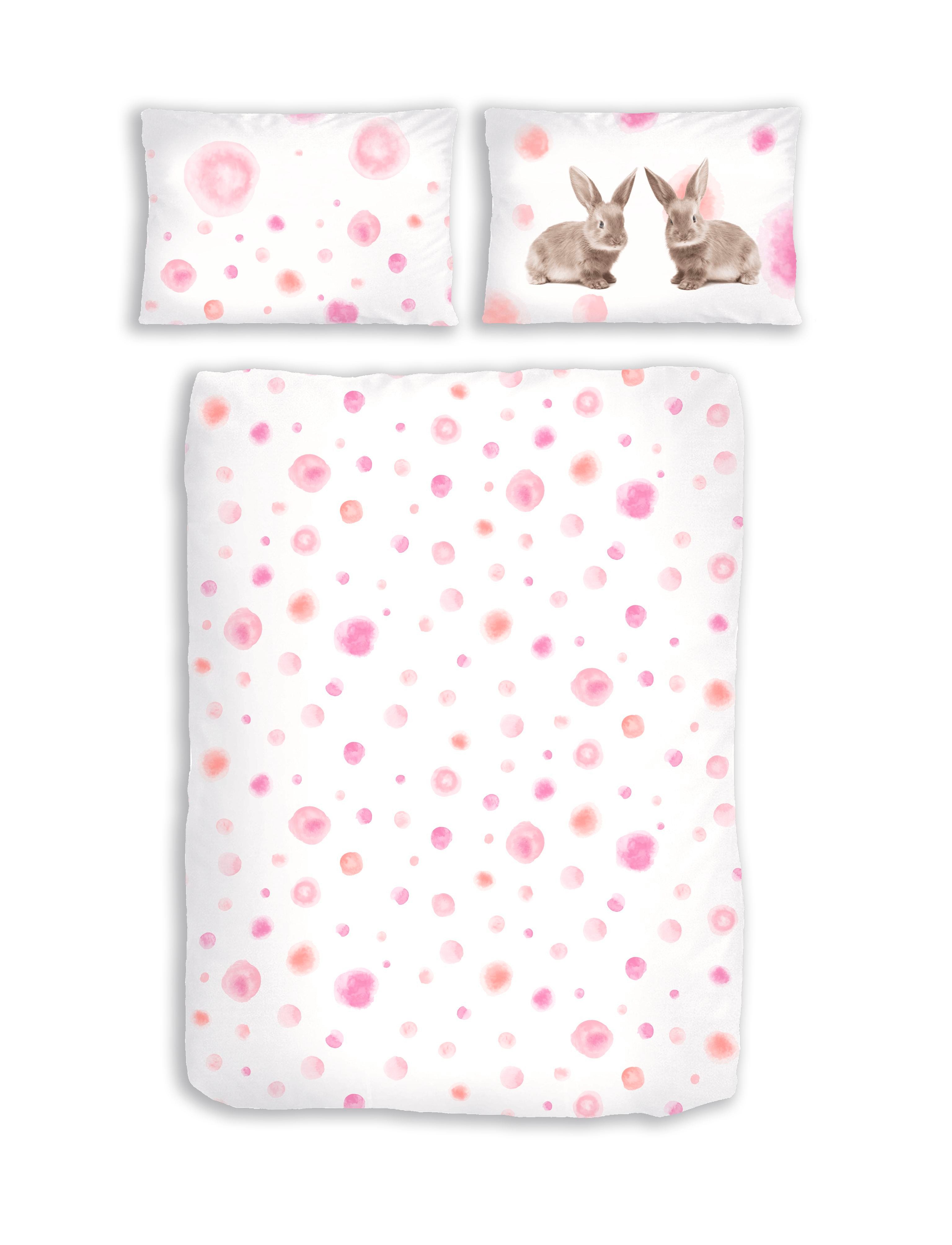 DOBNIG Babybettwäsche Biber Bettwäsche 2tlg. 100/135 cm Häschen rosa Punkte günstig online kaufen