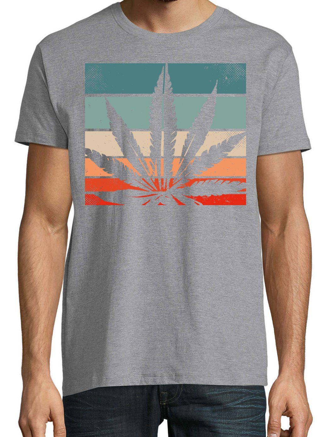 Trendigem Retro Designz Frontdruck Cannabis Youth mit T-Shirt Herren Grau T-Shirt