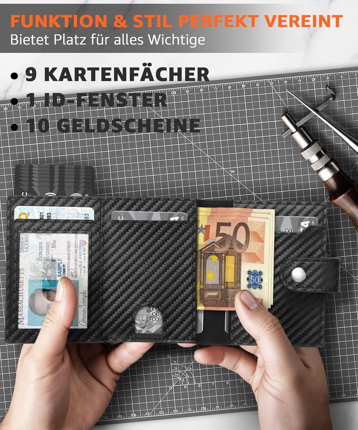 TEEHON Geldbörse Geldbeutel Herren mit Münzfach & RFID Schutz (Portmonee Herren Smart Wallet 3.0 mit 9 Kartenetui Klein, ID-Fenster, Geldscheinfach, 1-tlg), Gel – Bild 3 von 5