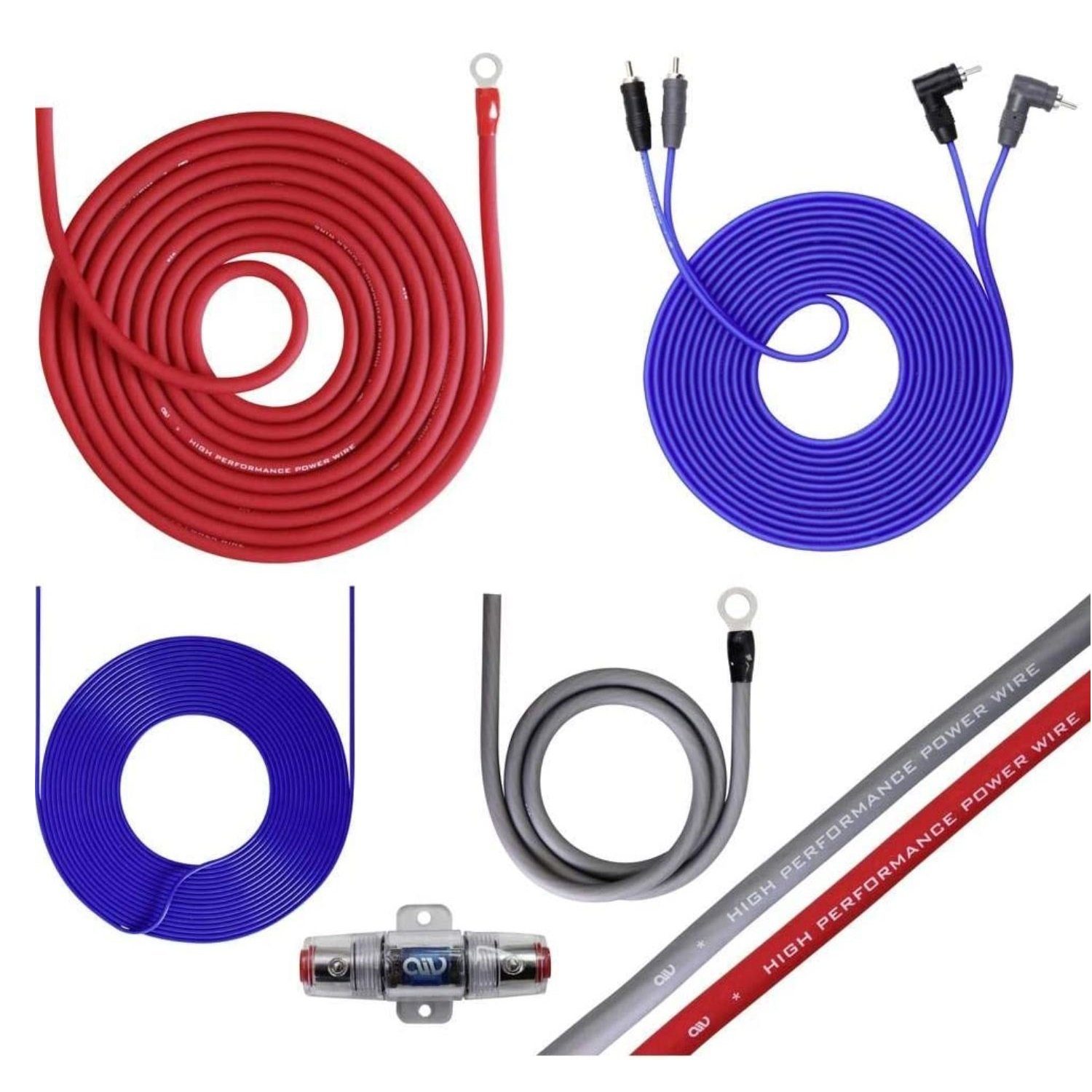 AIV Endstufen Anschluss-Set 10mm² Kabel-Satz Audio- & Video-Kabel, Cinch-Stecker,Rohkabel, Cinch-Stecker, Komplett KFZ Kabel-Kit, CCA Kupfer, Sicherungshalter und Sicherung