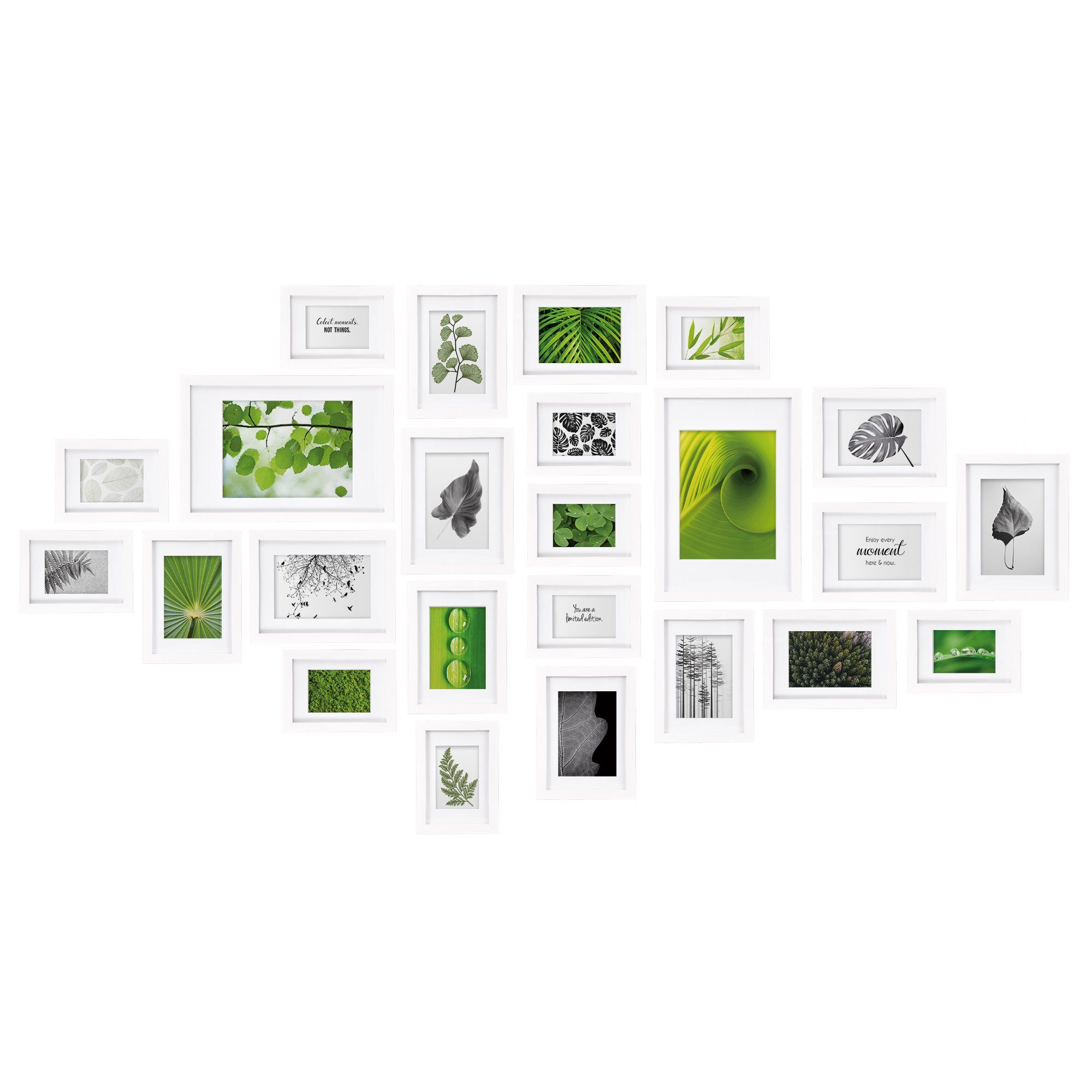 bomoe Bilderrahmen 24er Bilderrahmen Set Nature Fotorahmen Collage, Weiß, 10x 10x15 cm, 8X 13x18 cm, 4X 15x20 cm, 2X 20x30 cm mit Passepartout