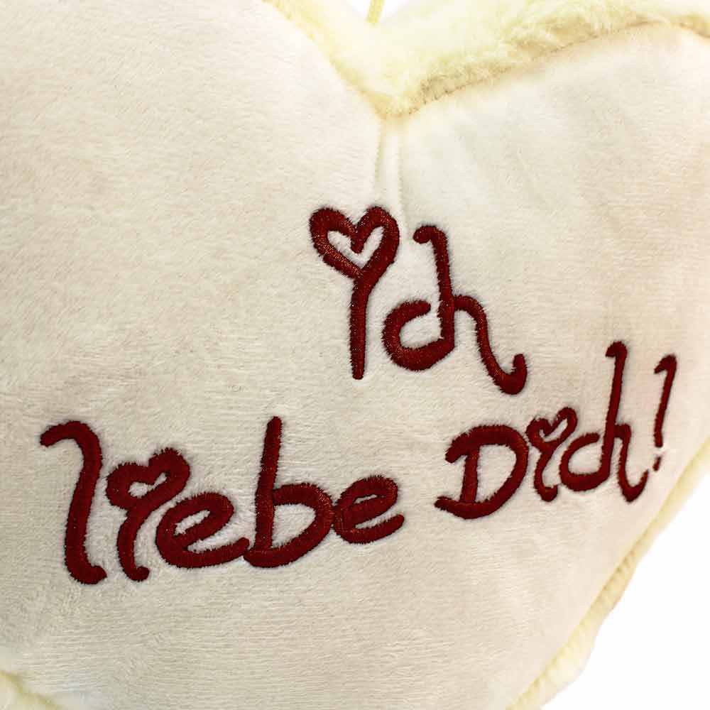 Rasehorn Dekokissen Herzkissen Ich liebe Dich aus Plüsch - ca. 30 cm, Ich Liebe Dich Schriftzug