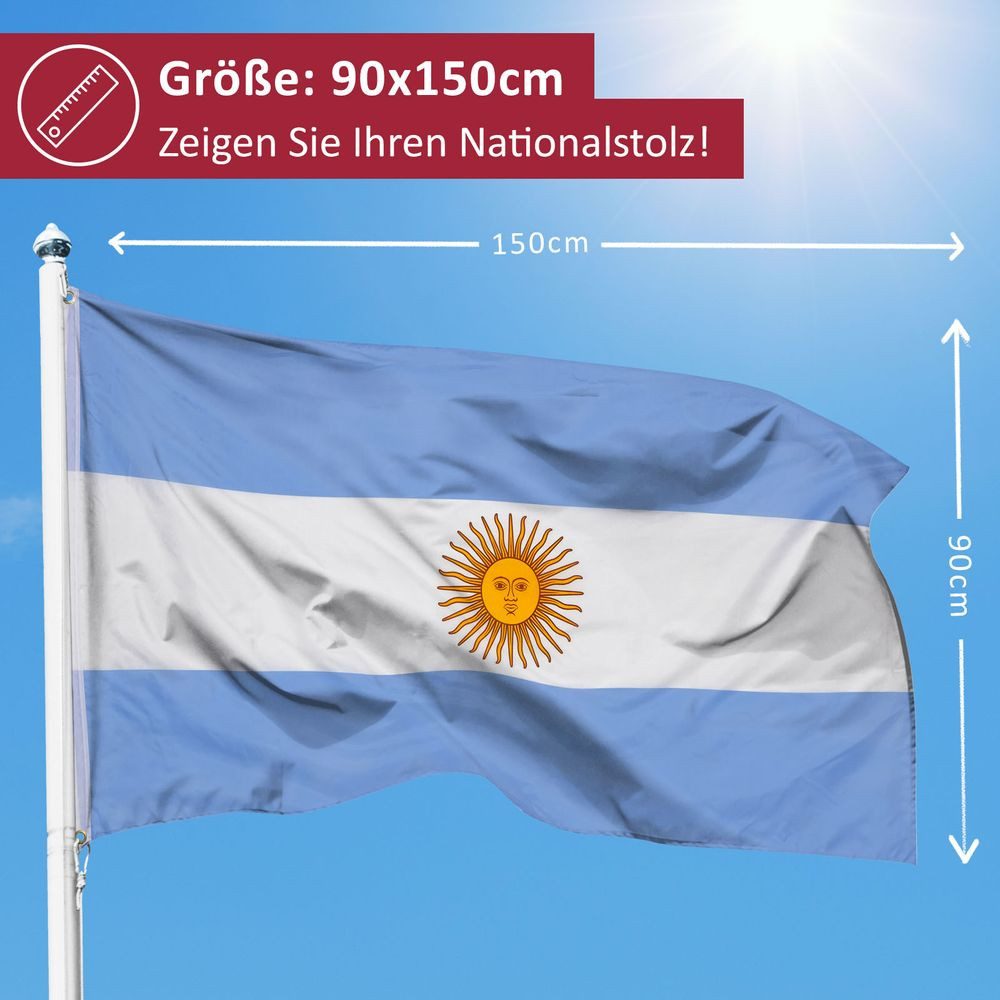 PHENO FLAGS Flagge Argentinien Flagge 90 x 150 cm Argentinische Fahne Nationalfahne (Hissflagge für Fahnenmast), Inkl. 2 Messing Ösen