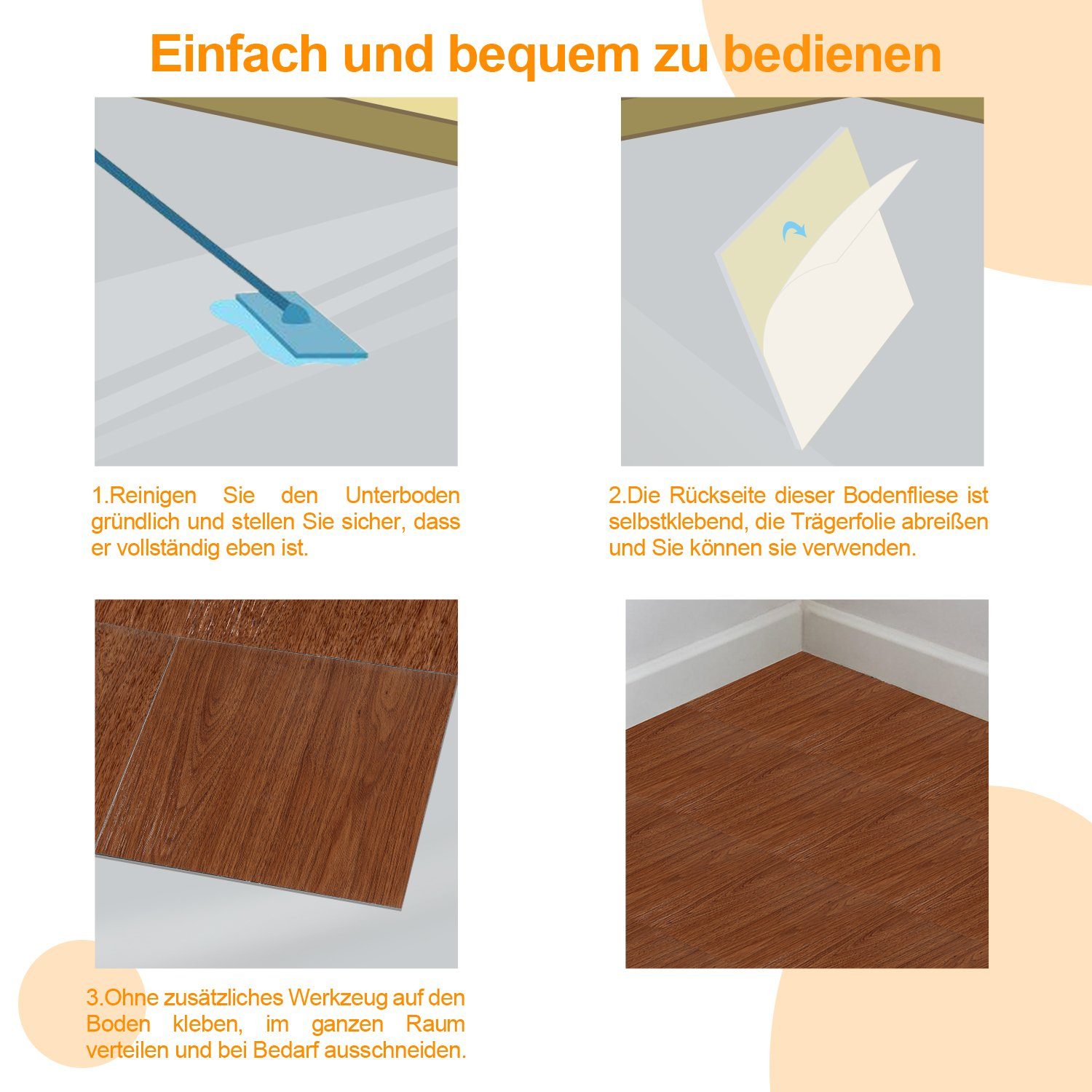 Fußbodenheizung Lospitch Vinylboden geeignet,schallhemmend Vinyl Selbstklebend, Bodenbelag Laminat Vinylboden Dekor-Dielen Holzfarbe