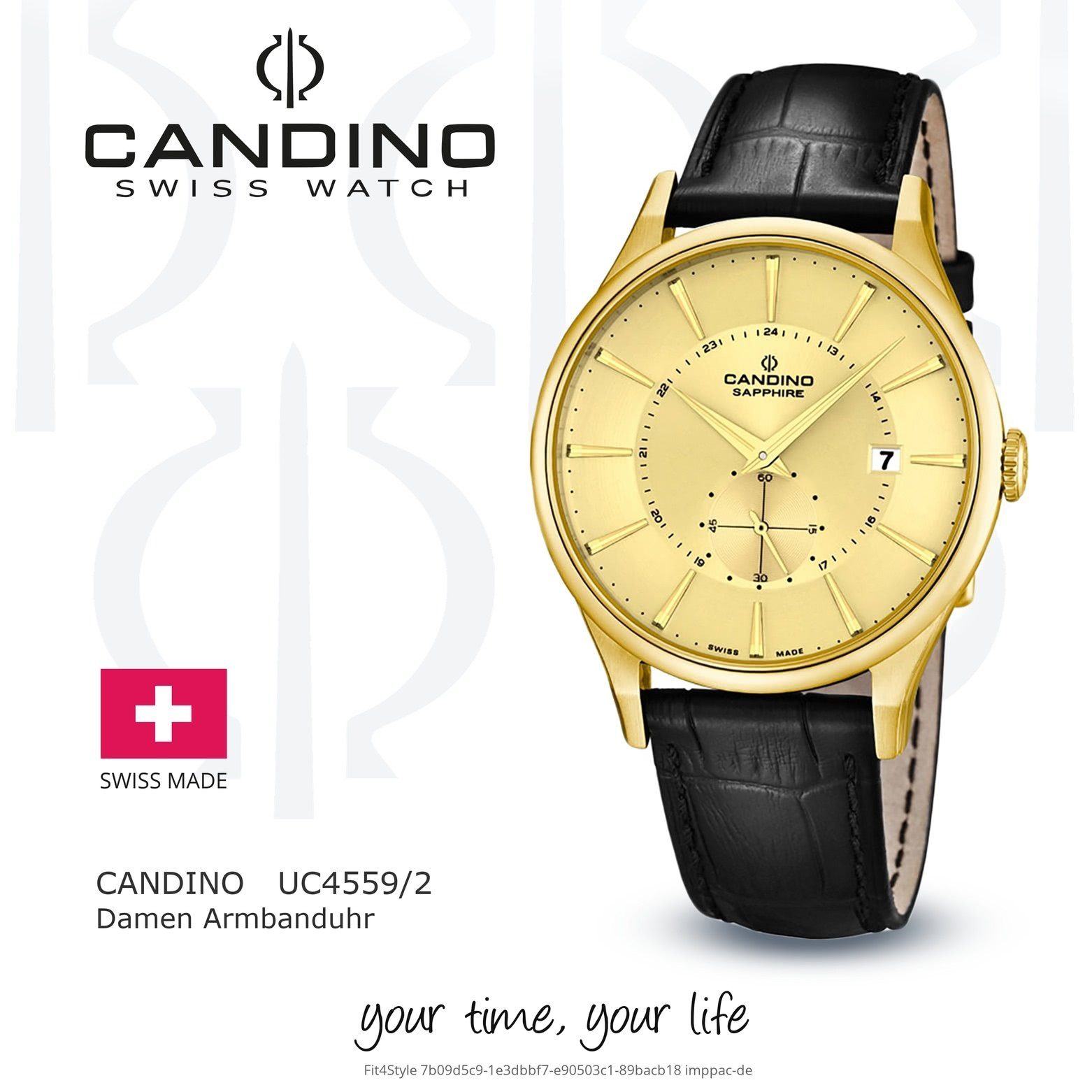Quarzuhr Candino Candino Lederarmband rund, Elegant Quarzuhr Analog C4559/2, Damen Armbanduhr Damen schwarz,