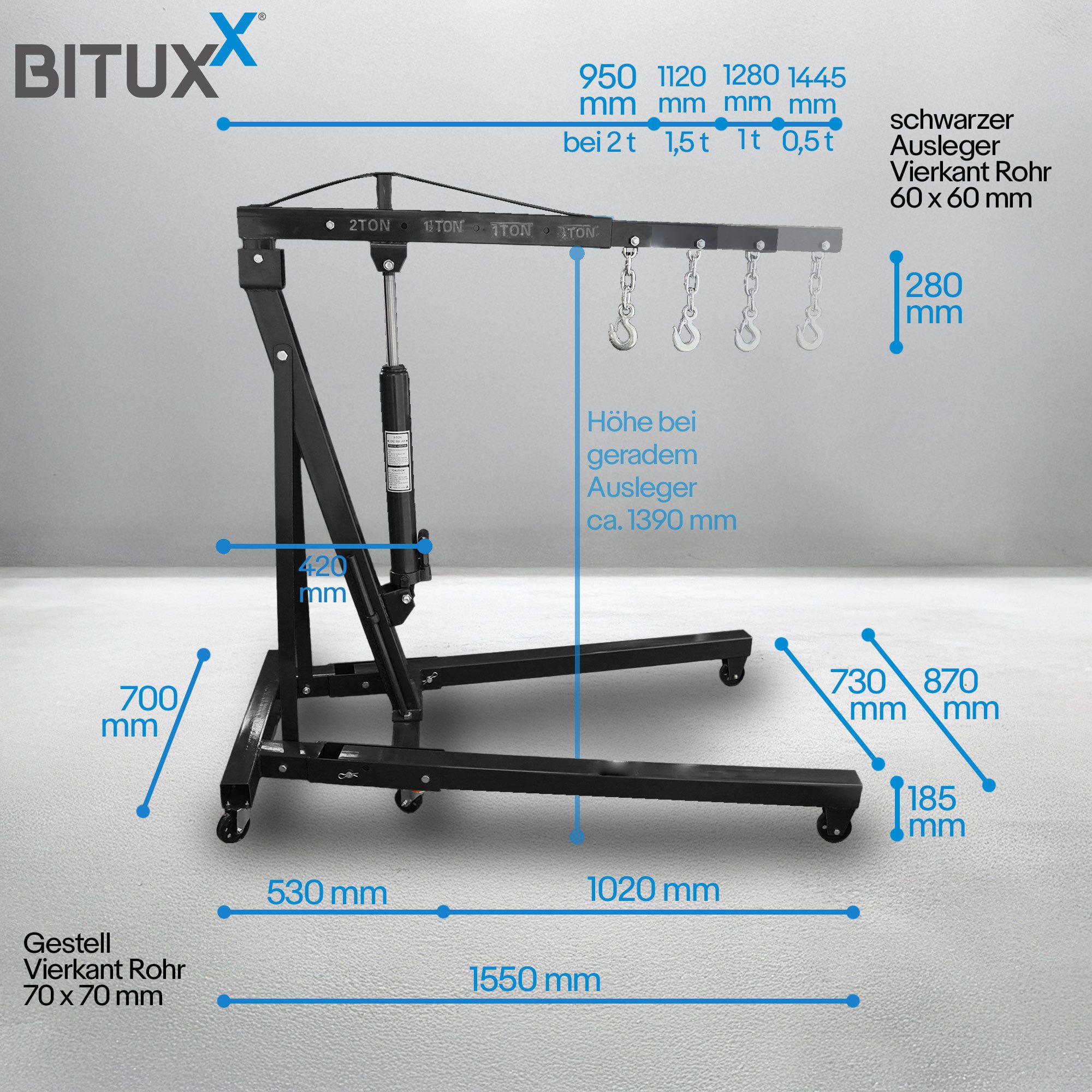 Bituxx Werkstattkran Bituxx Werkstatt Hebekran 2000kg Schwarz, MS-20144 – Bild 3 von 5