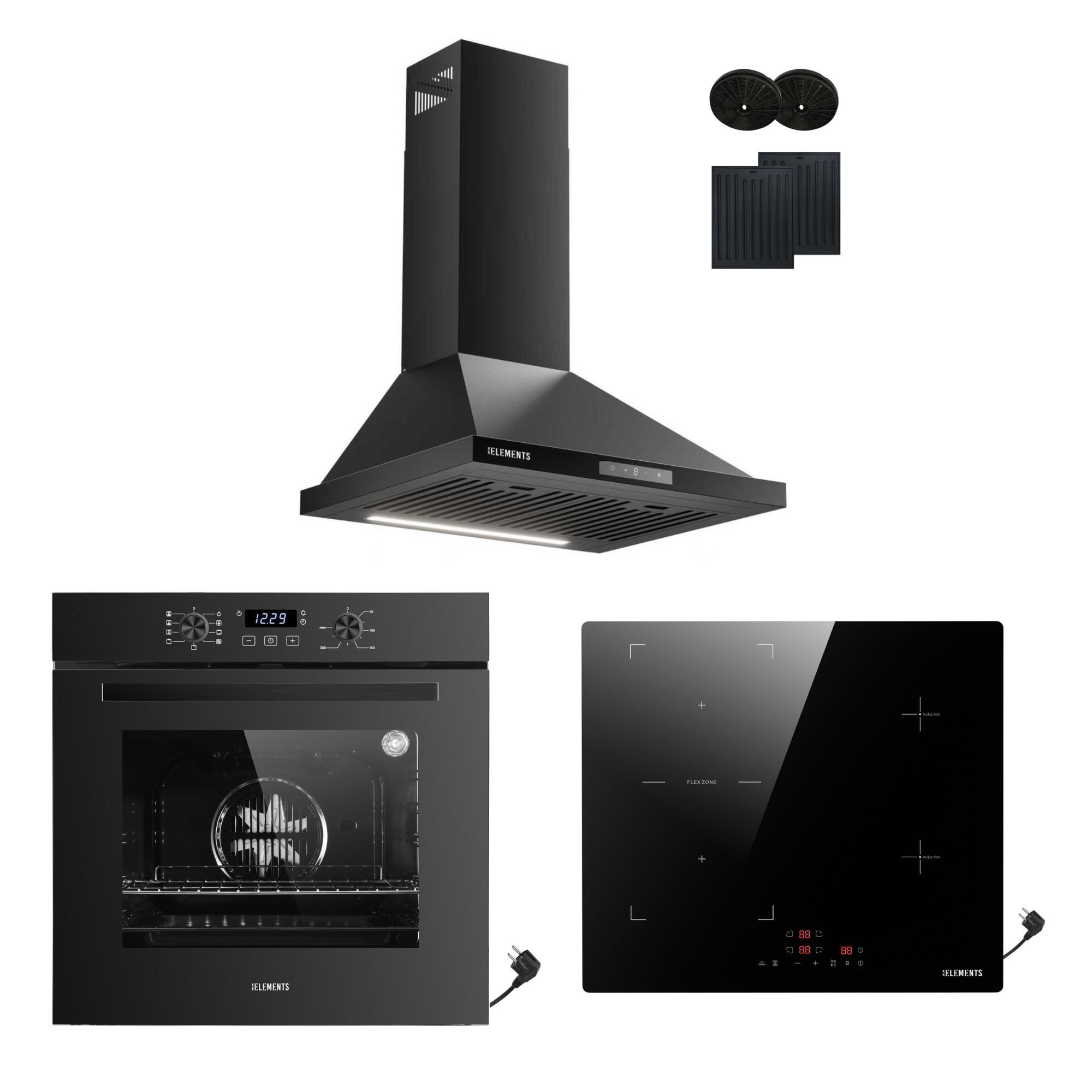 KB Elements Backofen-Set Einbaubackofen 60 cm mit 4-Zonen Induktionskochfeld 60cm, AQUA CLEAN, Herdset mit Air Fry, Flexzone und einfacher Installation