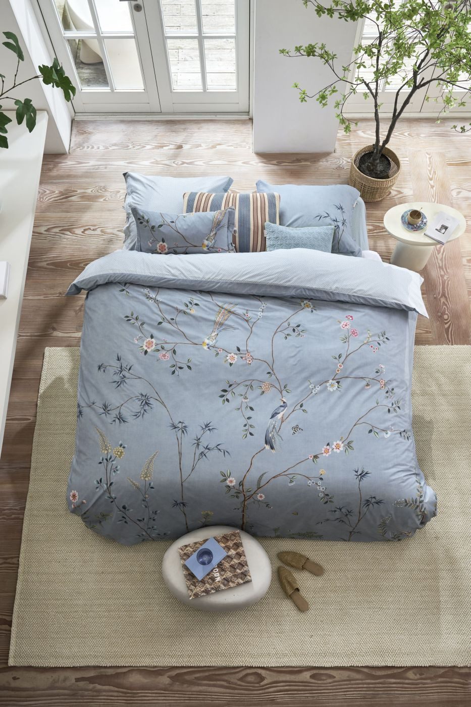PiP Studio Bettwäsche Bettwäsche DE PIP Bamboo Blossom Light Blue 135x200 Hellblau, Perkal, 1 teilig, 135 x 200 cm + 1x 80 x 80 cm
