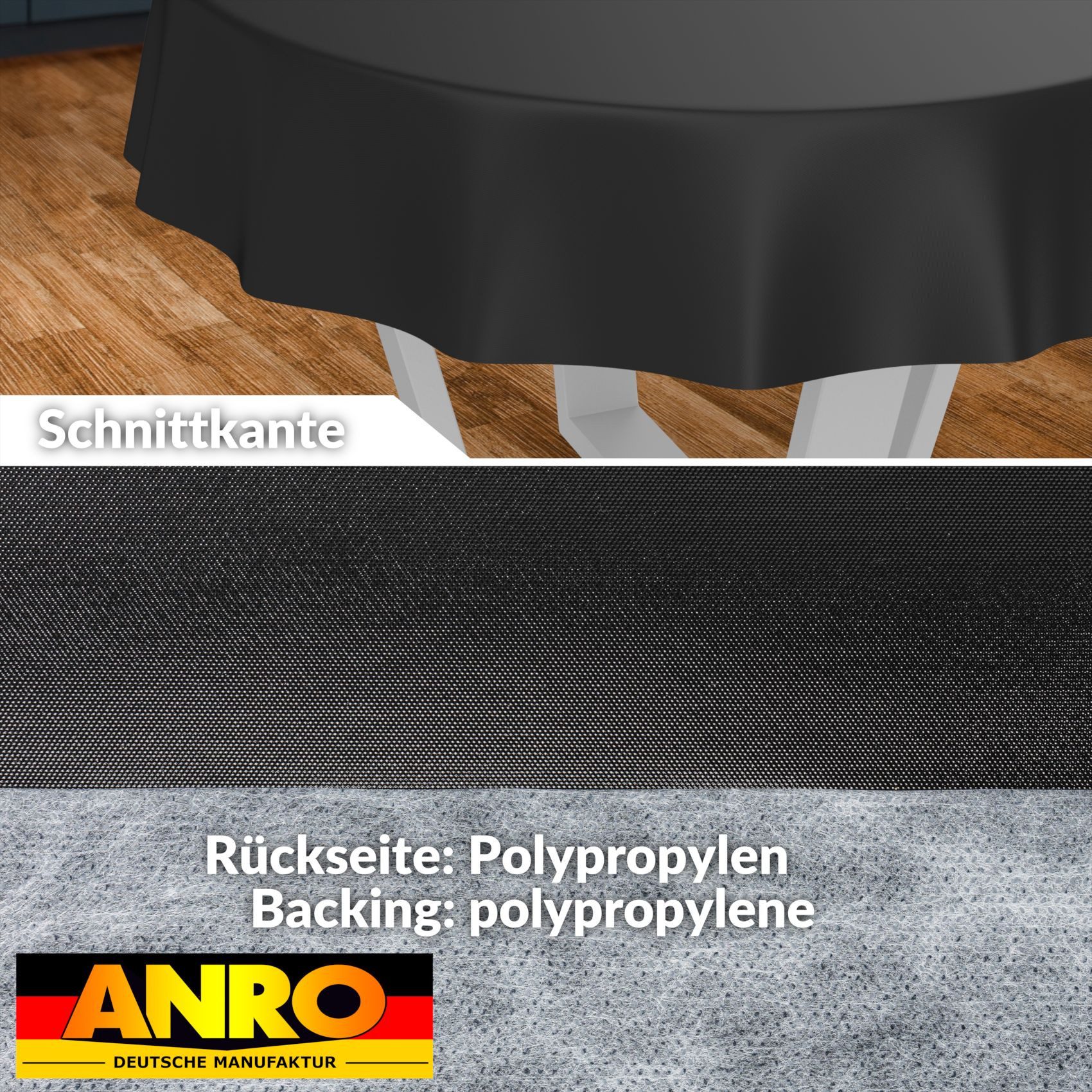 ANRO Tischdecke Wachstuchtischdecke abwaschbar UNI auch als Gartentischdecke (Einzelstück 1-tlg), wasserabweisend pflegeleicht Textil-Optik Schwarz Rund 120cm