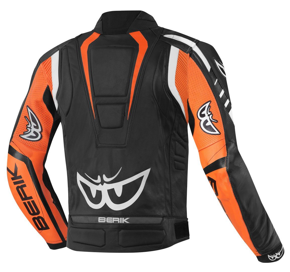 Motorradjacke Berik Lederjacke Black/White/Orange Motorrad Striper