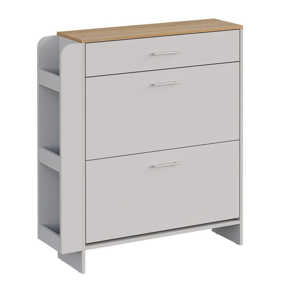 Vicco Schuhschrank Movino, Weiß/Eiche/Eiche, 88.4 x 101.6 cm mit offenen und geschlos...