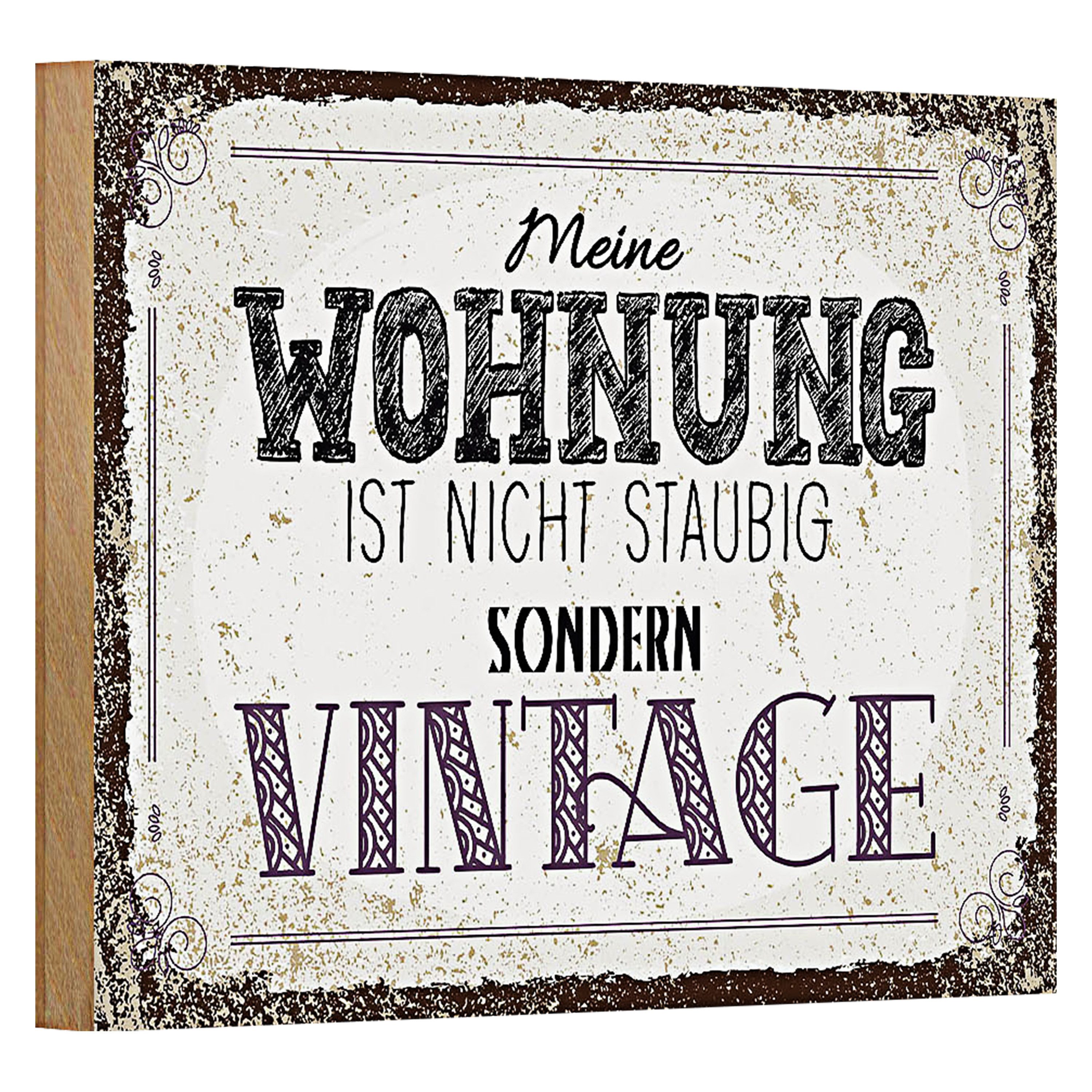Roomando Holzbild Spruch Wohnung nicht staubig Vintage 18x12cm