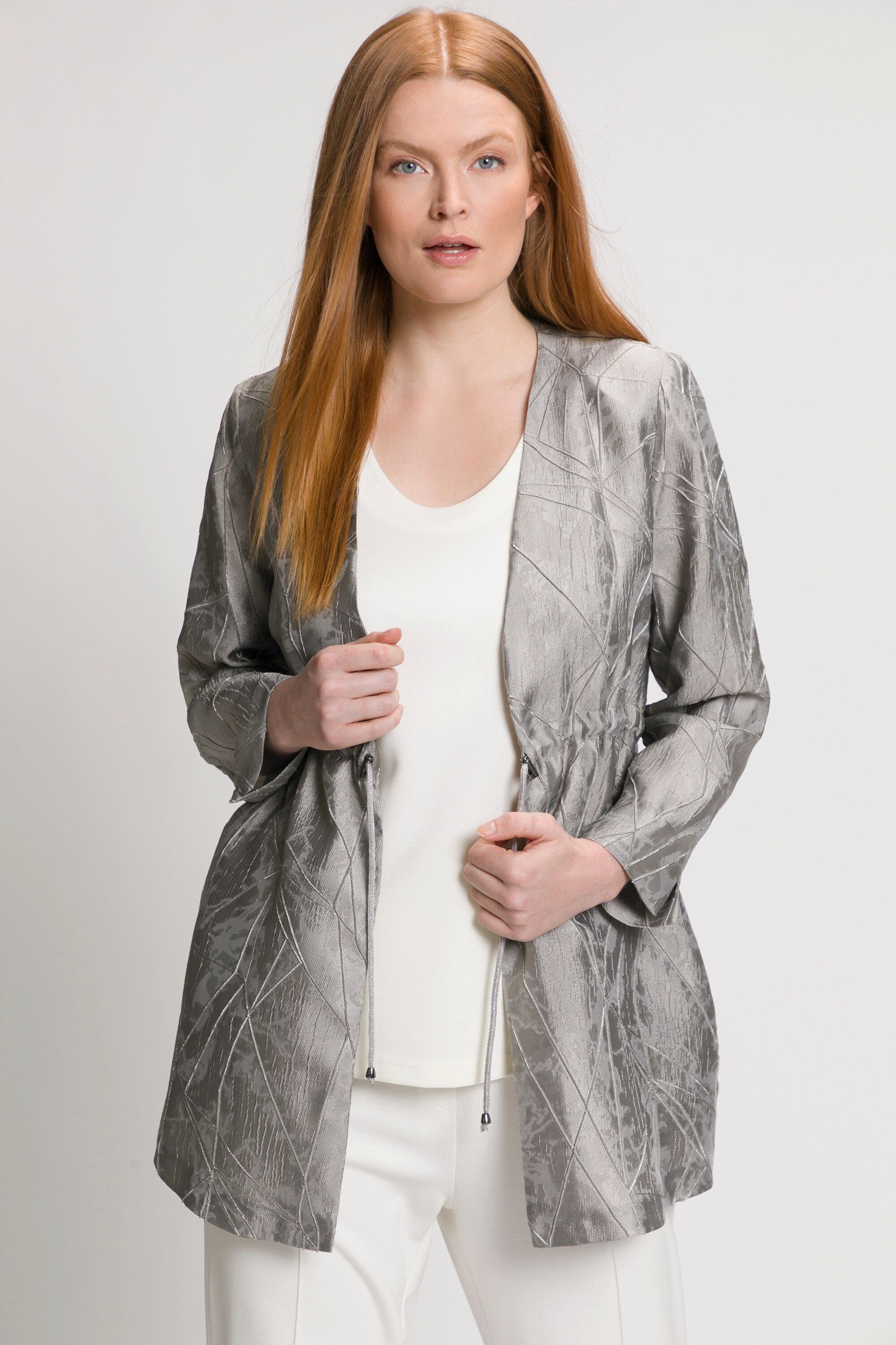 Ulla Popken Jackenblazer Jacke 3D-Jacquard V-Ausschnitt Tunnelzug